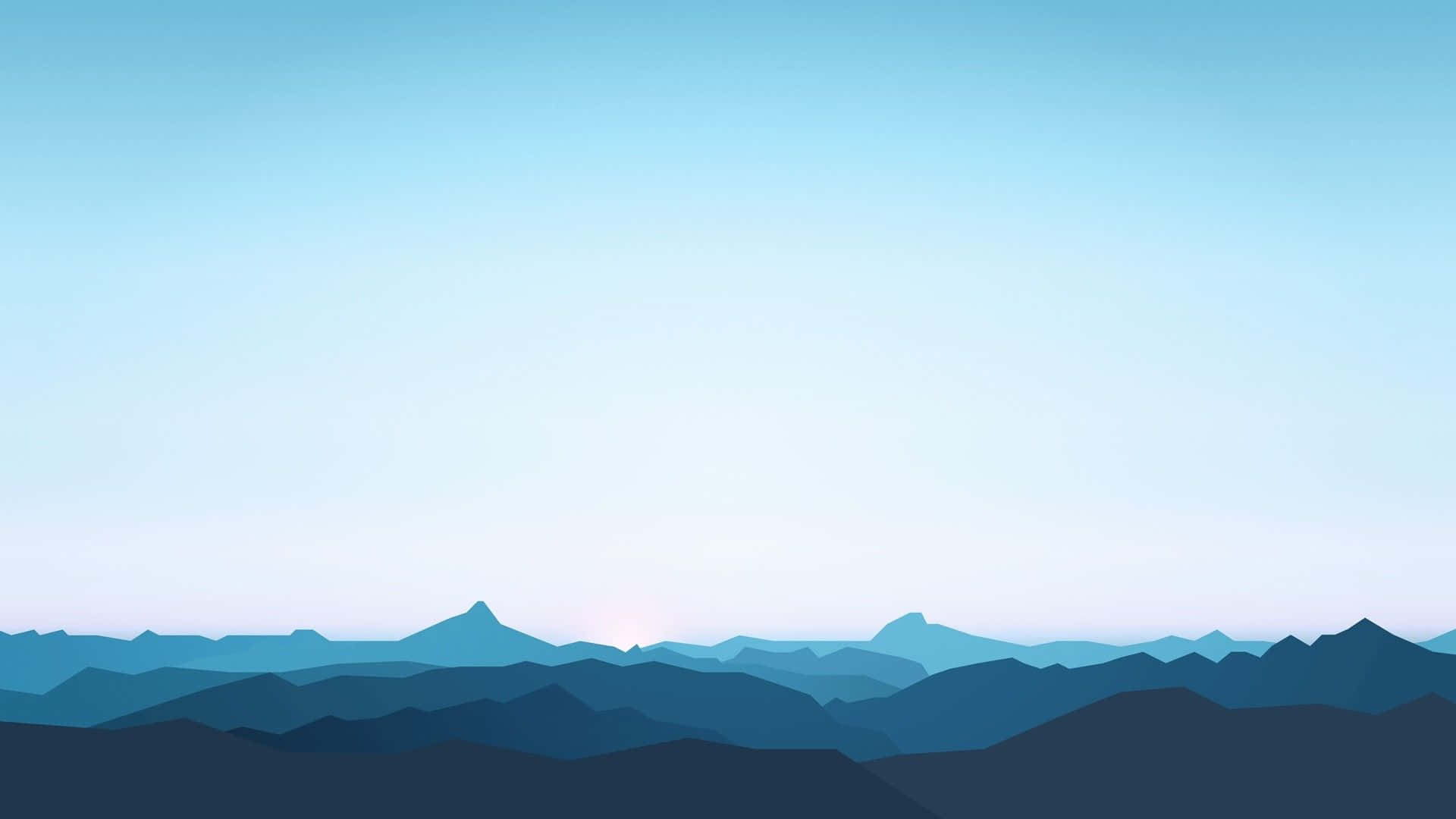 Minimalist Sky 桌布 壁紙 — 層疊的山巒剪影在黎明時分融入柔和漸變的天空，帶有清涼的藍色調。
