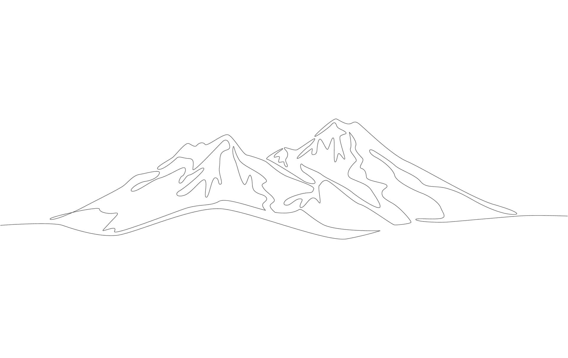 山景藝術畫 壁紙 — 在純白背景上以極簡單線條繪製的鋸齒狀山峰。