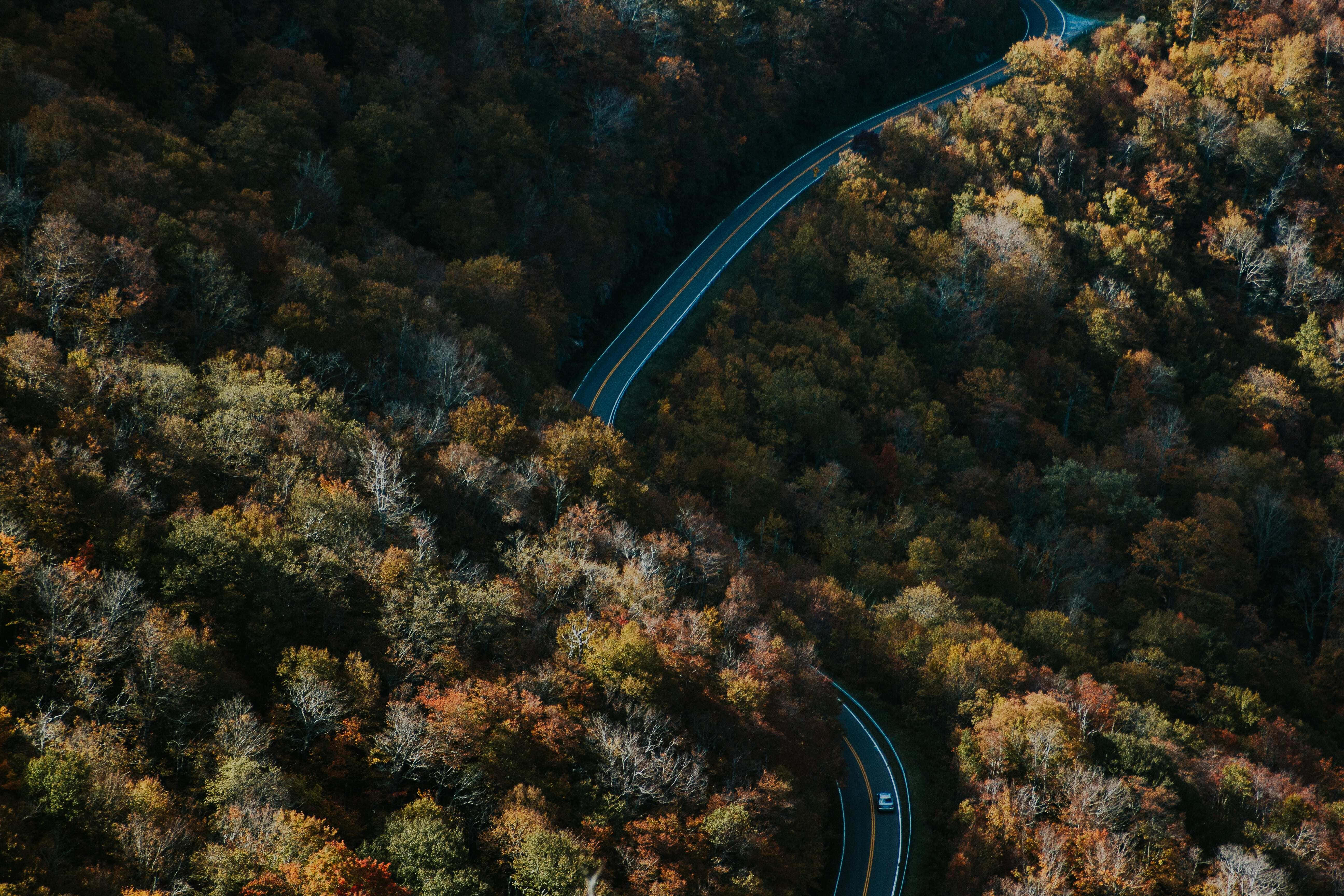 山間蜿蜒道路的鳥瞰圖 壁紙