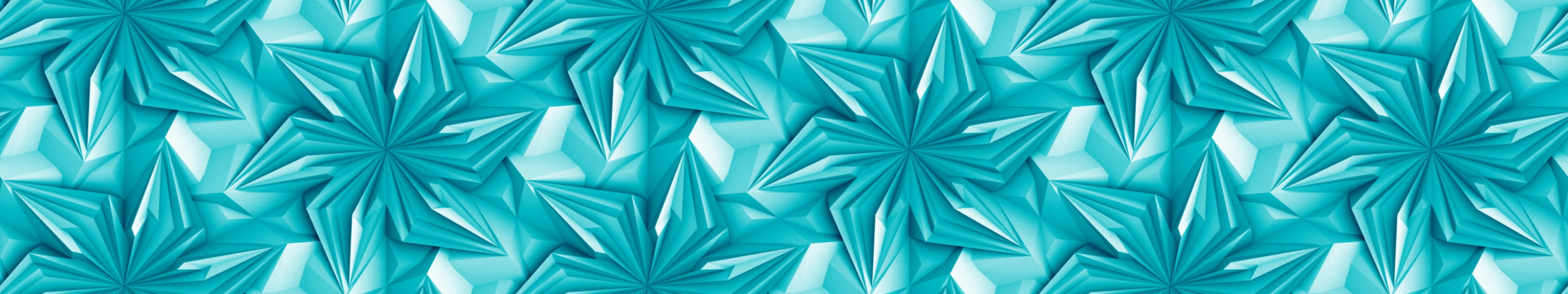 重複的藍綠色和白色幾何星爆圖案，帶有折疊邊緣。 — 5760x1080 壁紙 壁紙