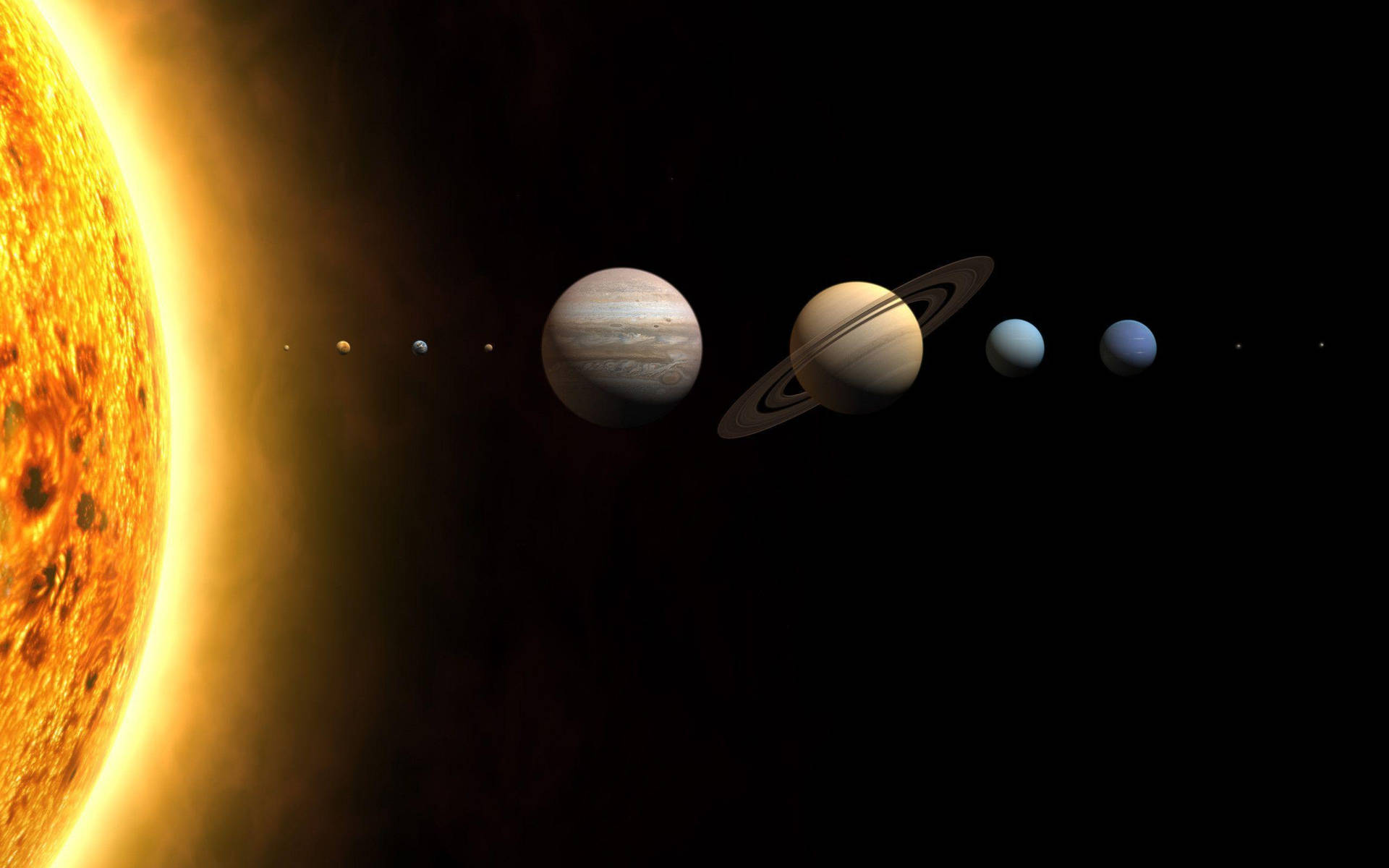 太空中的太陽和行星的太陽系