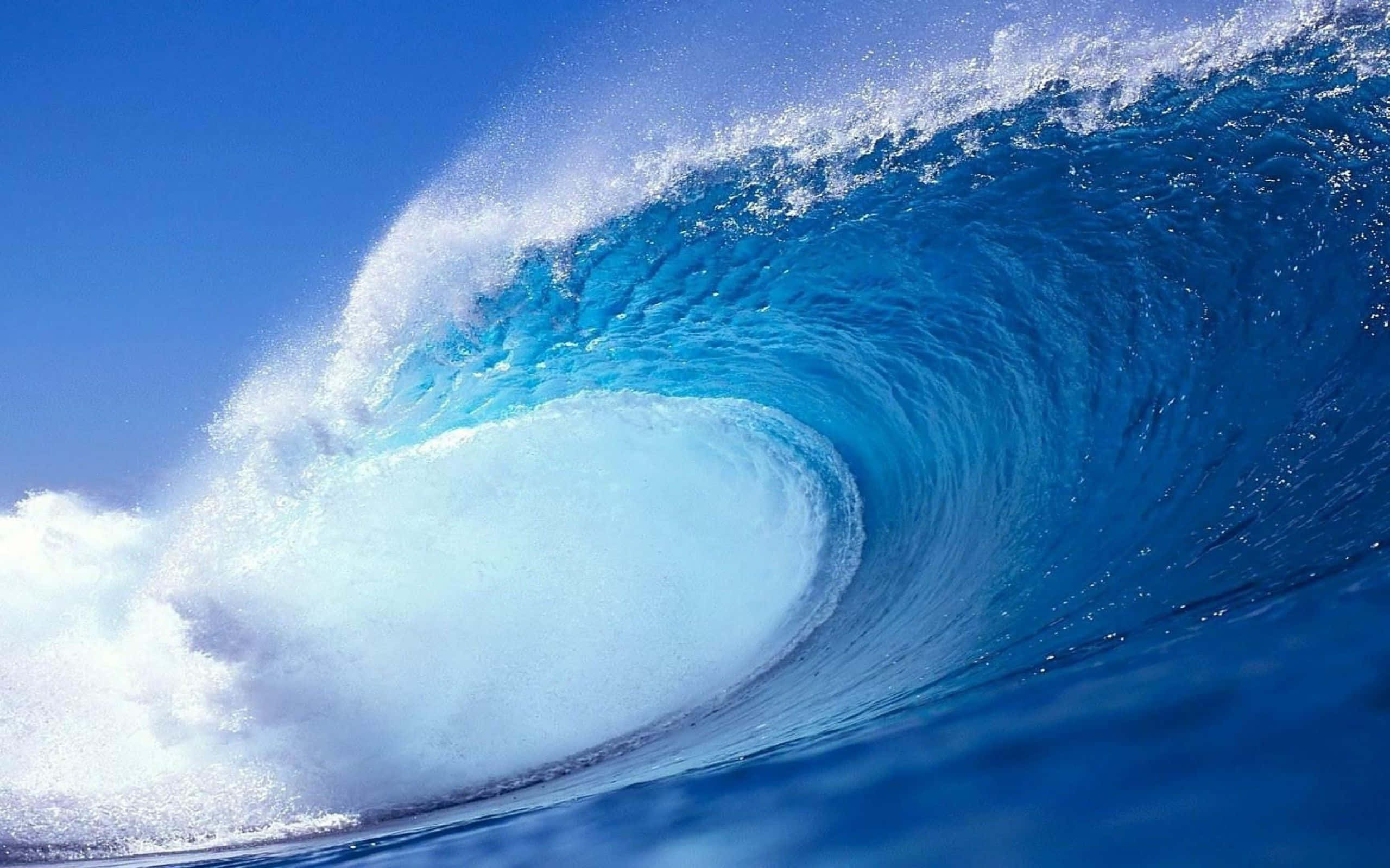 海浪 桌布 壁紙 — 巨大的藍綠色海浪在清澈的藍天下捲成完美的桶狀。