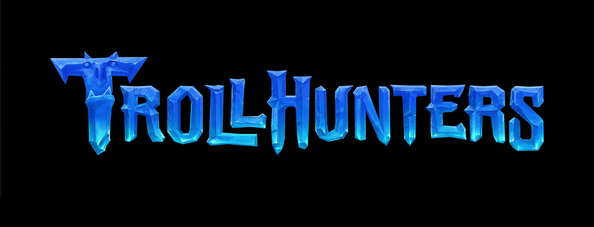 黑色背景上發光藍色水晶 Trollhunters 標誌