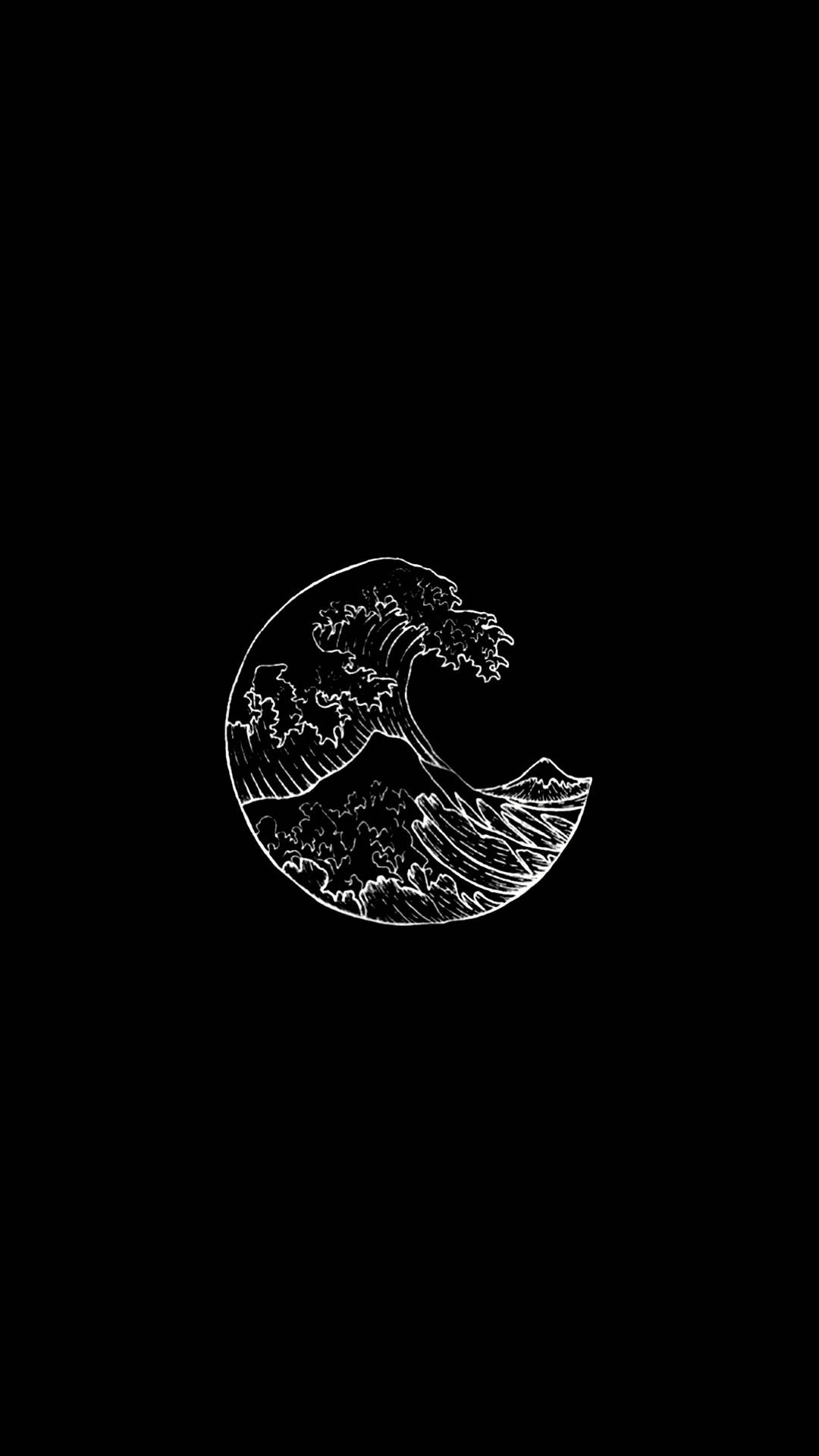 一個波浪形成新月形狀的極簡線條藝術插圖。