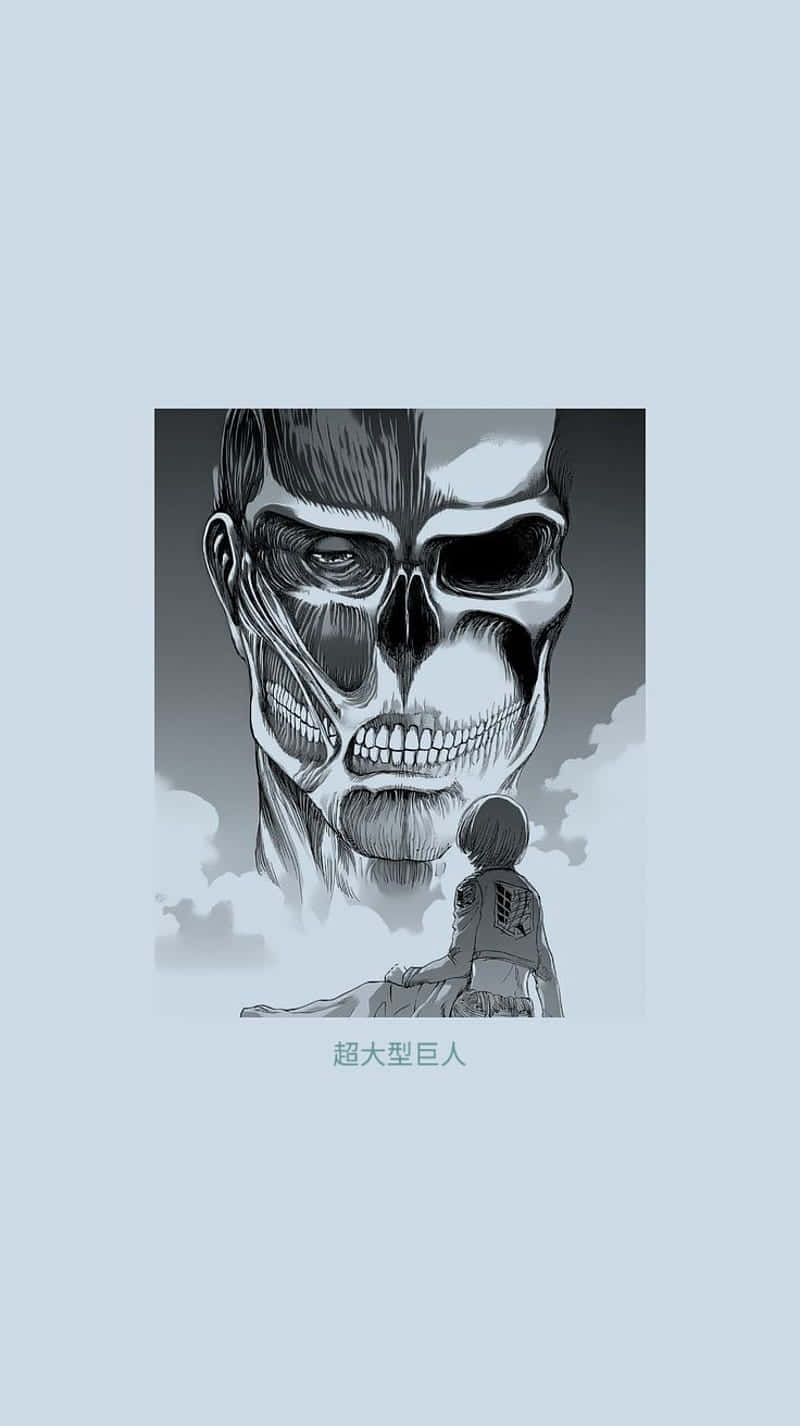 一個小士兵面對一個有著骷髏臉的巨型人形怪物。