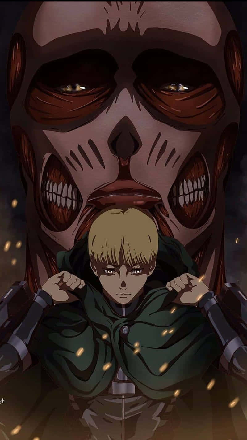 動畫士兵抓住巨人嘴巴，火花四濺。