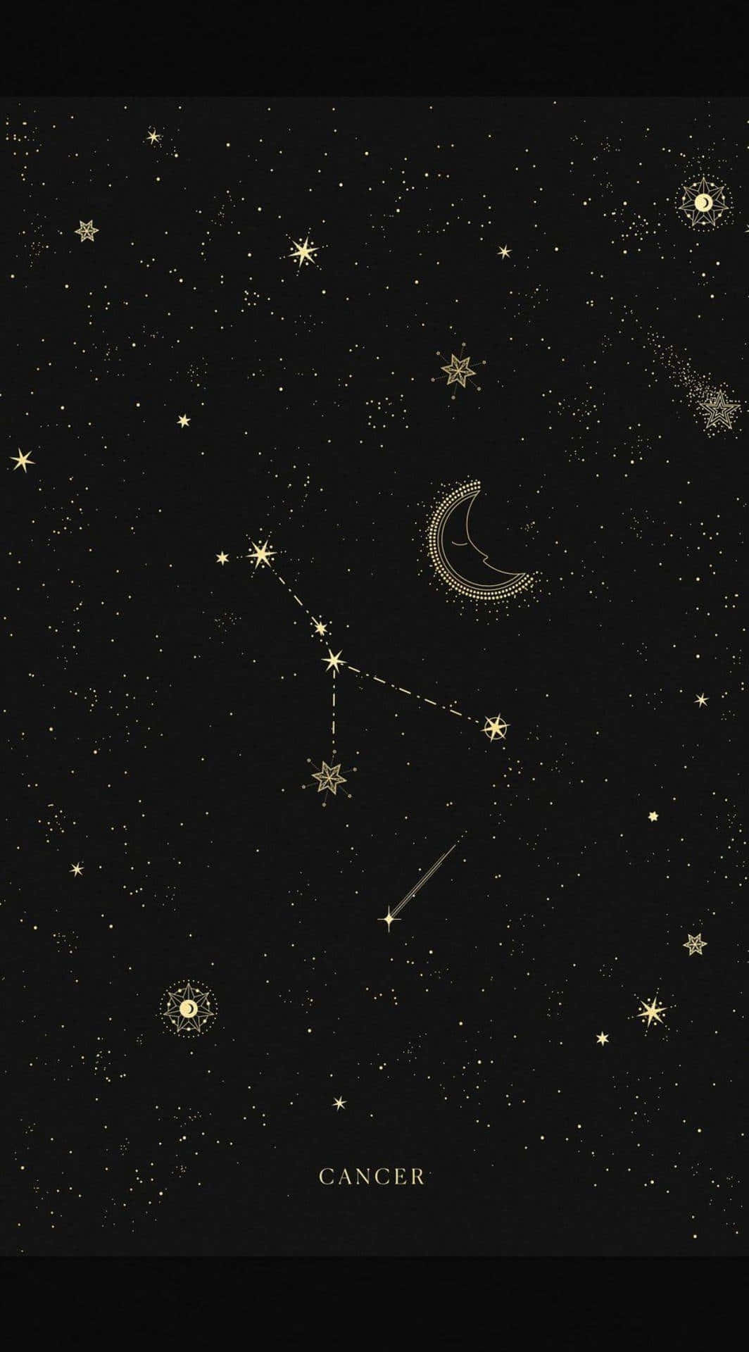 黑色背景上金色月亮和星星的巨蟹座