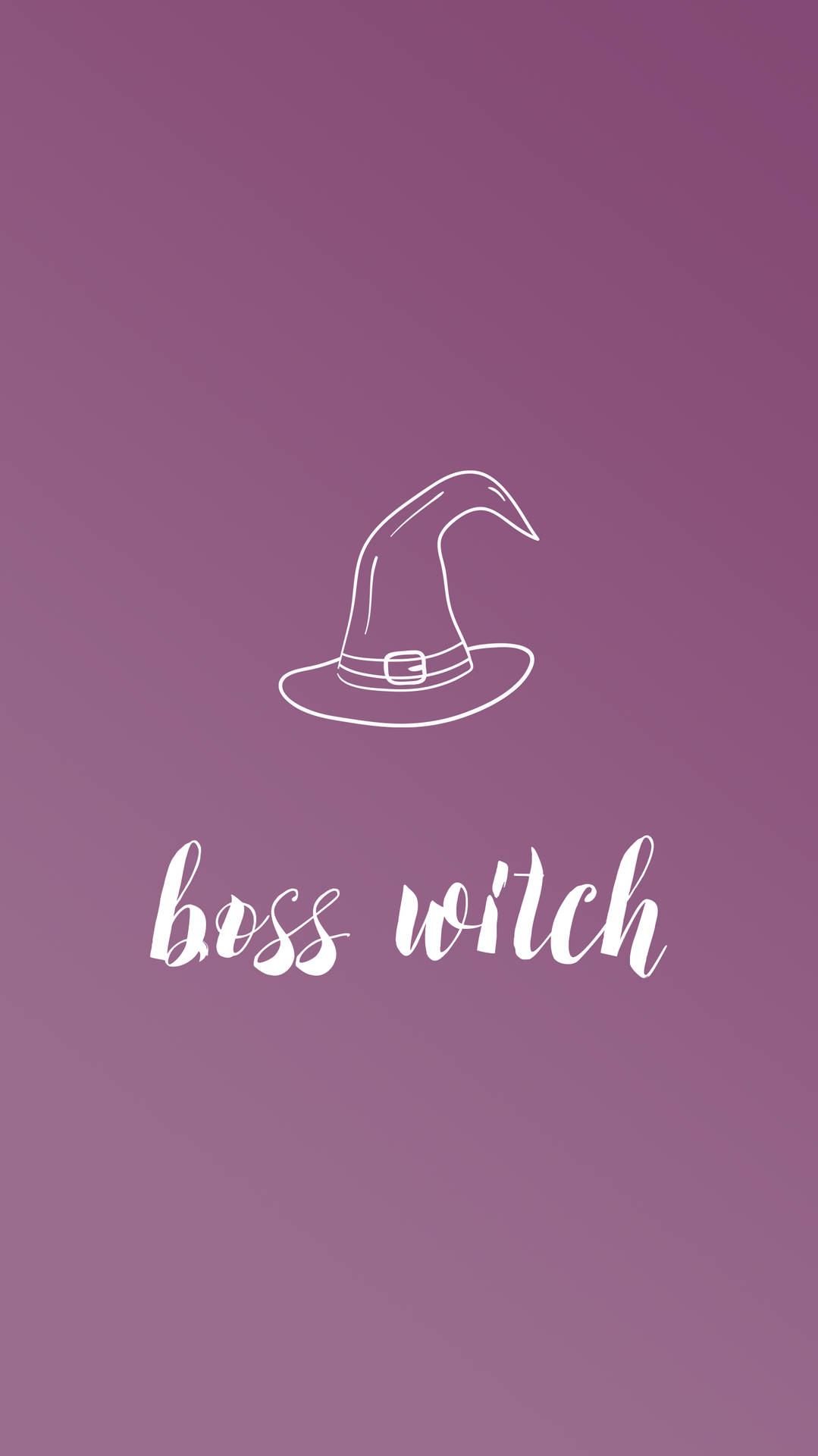 一個白色線條藝術女巫帽，帶有文字 boss witch 在紫色漸變背景上。