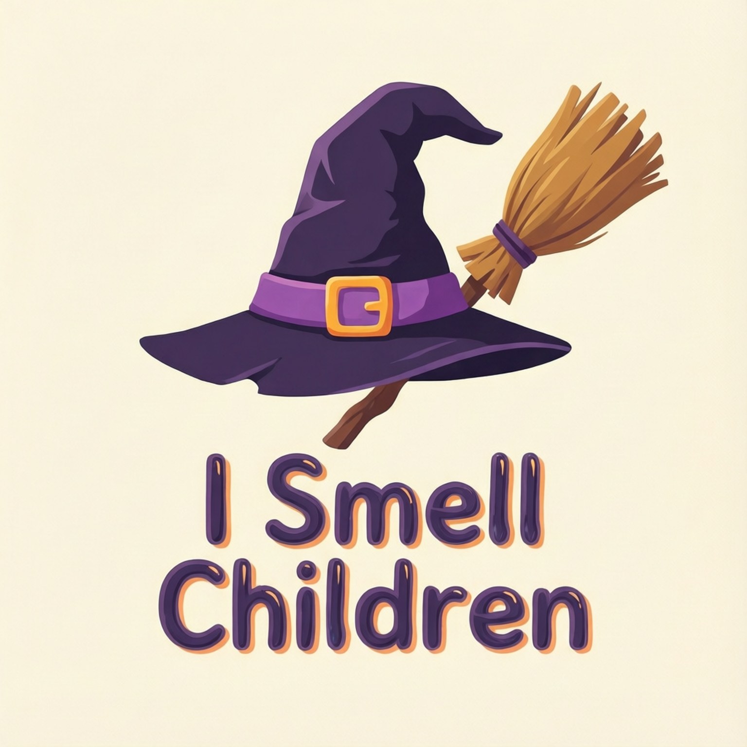 女巫帽配掃帚及文字 I Smell Children