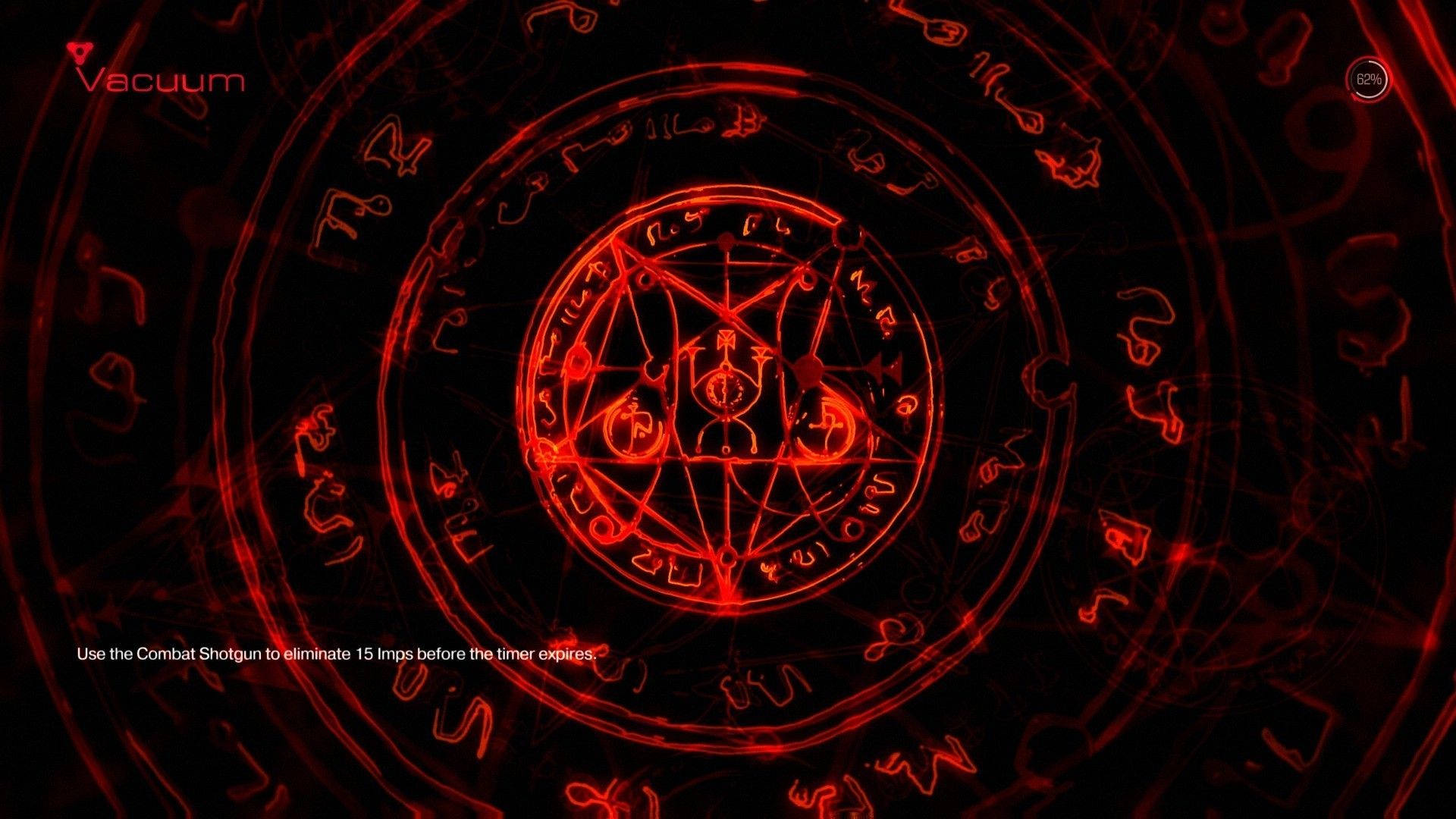 黑色遊戲畫面上的紅色發光五角星帶有神秘符號 — 威卡巫師 壁紙