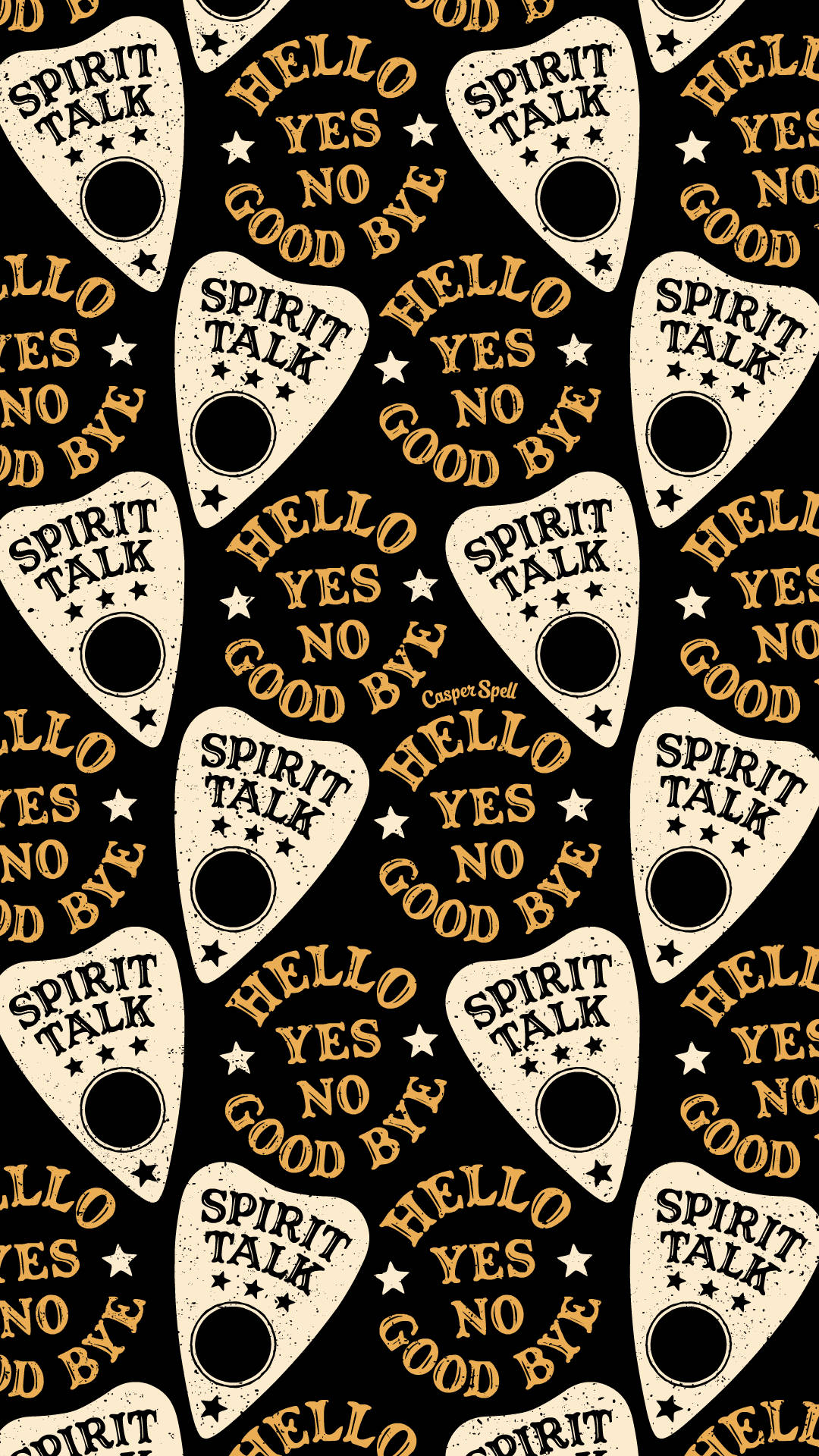 帶有 hello yes no good bye 文字的復古 spirit talk 結他撥片圖案。