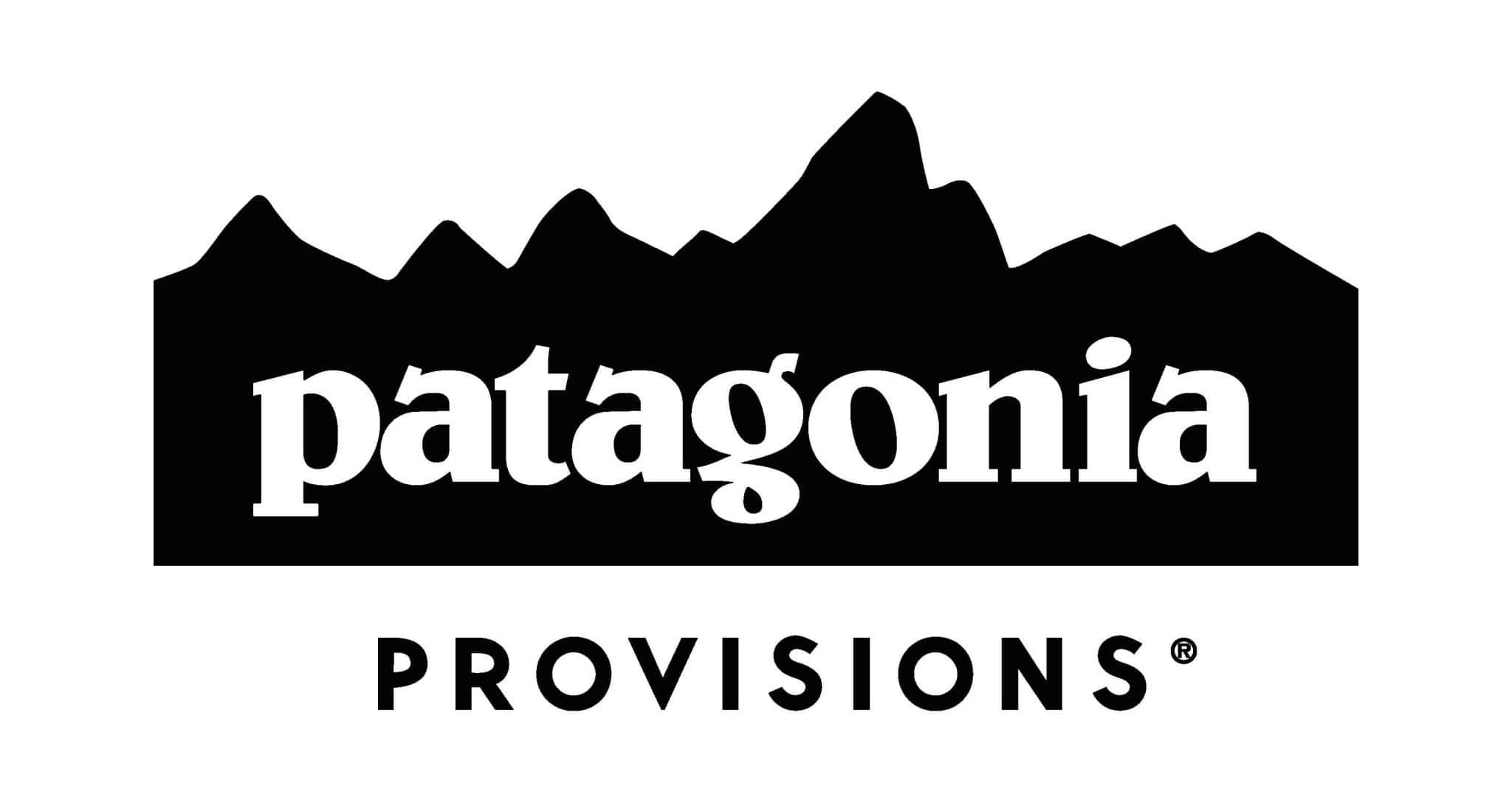 巴塔哥尼亞的壯麗之美 壁紙 — Patagonia Provisions 的黑白標誌，包含山脈輪廓和粗體字型。
