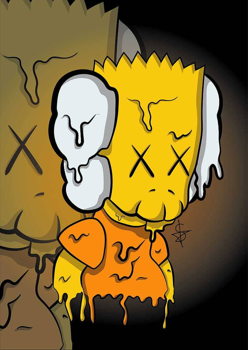 融化嘅卡通巴特·辛普森，有X形眼睛同滴落嘅白色物質。