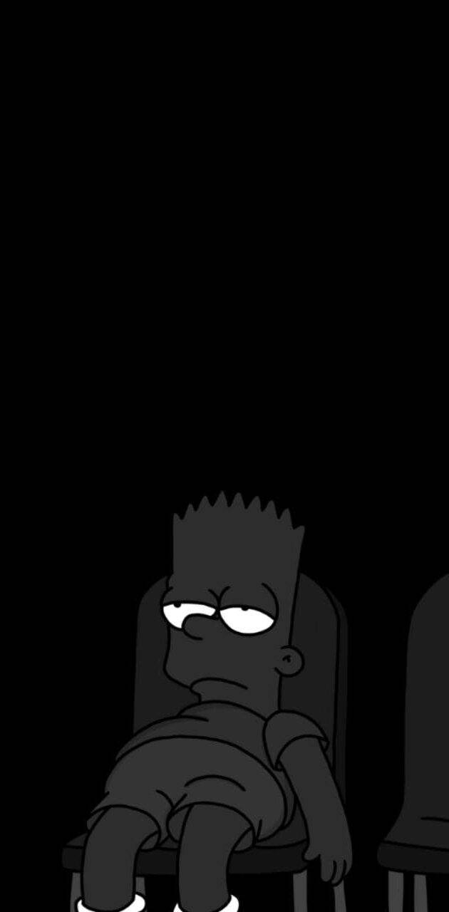 Hype Sad Bart 壁紙 — 巴特·辛普森喺黑色背景前，攤喺椅子上，表情疲憊。