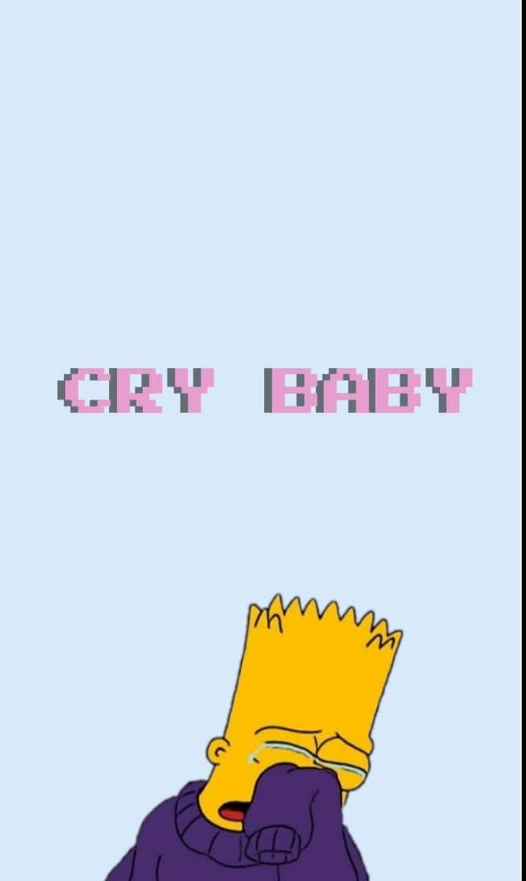 巴特·辛普森哭泣，帶有像素字體的 cry baby 文字。