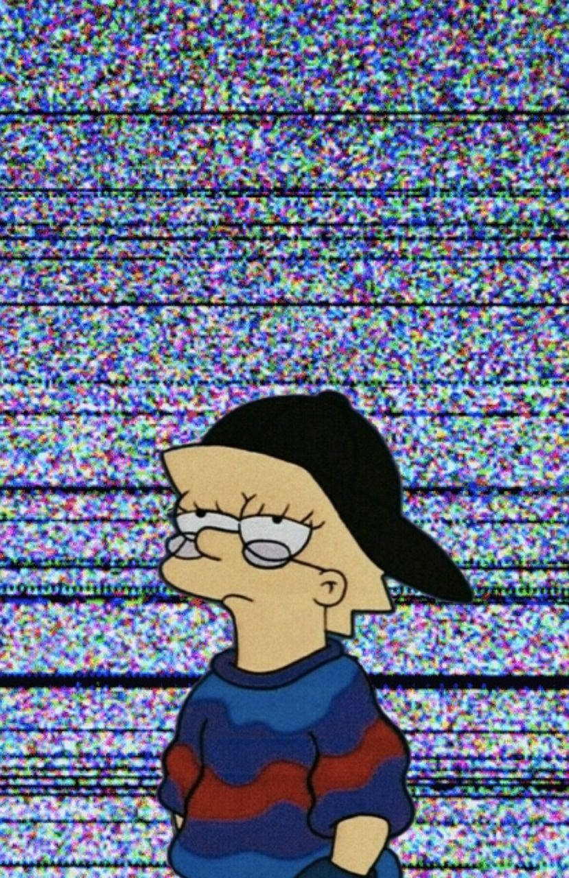 戴眼鏡和帽子的卡通角色，靜態背景前。