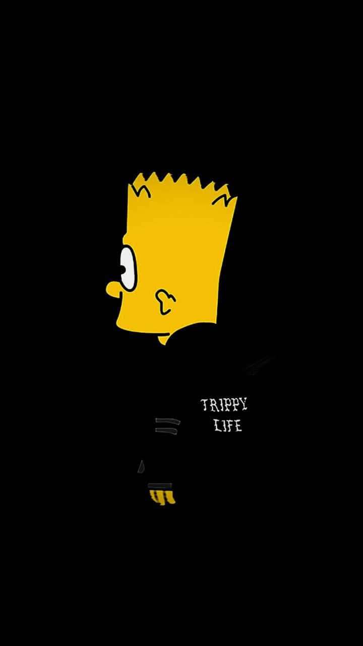 Bart Simpson 側面照，身穿印有 trippy life 字樣的襯衫。