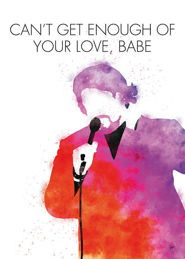 水彩歌手剪影，附有文字 can't get enough of your love babe