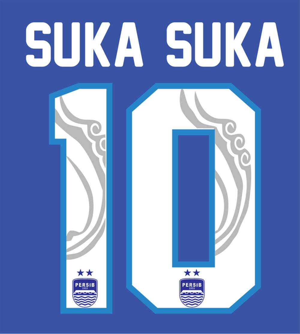 藍色背景上帶有白色數字10和名字Suka Suka的足球球衣。