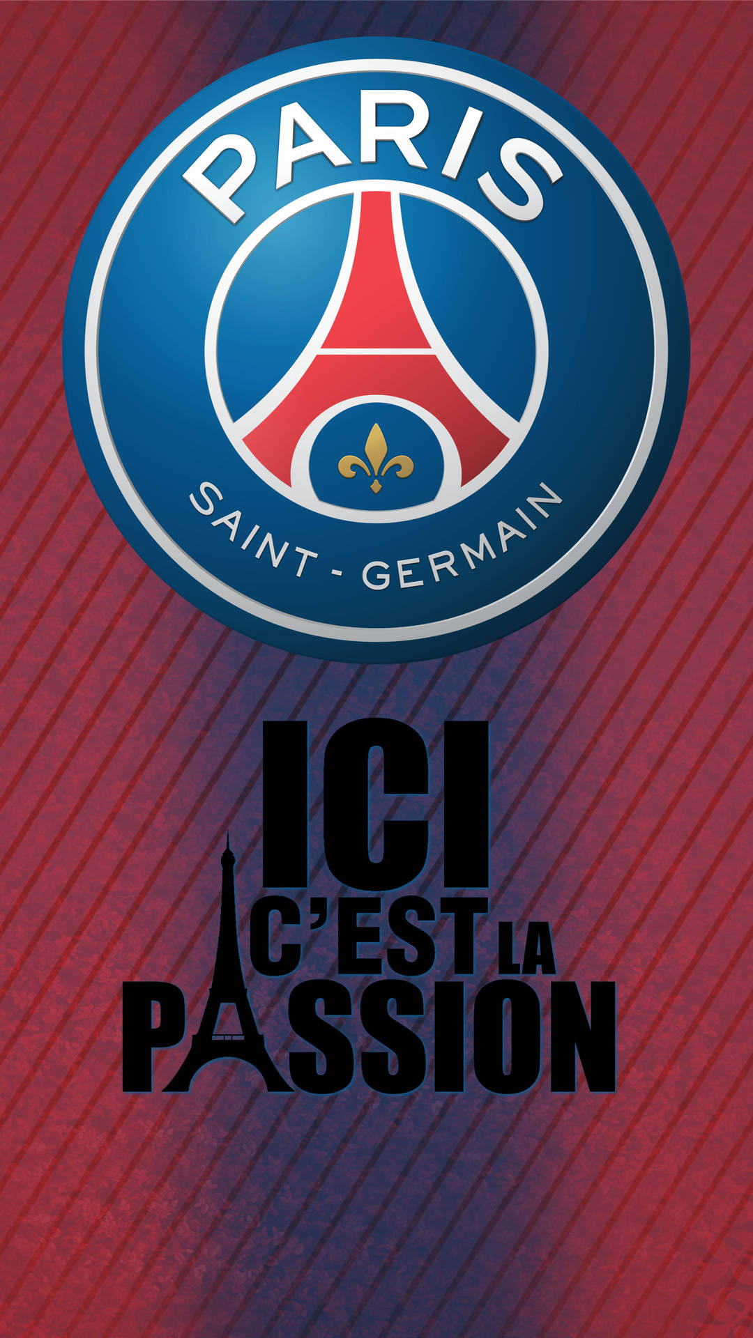 巴黎聖日耳曼足球會標誌及標語 ICI C'EST LA PASSION。