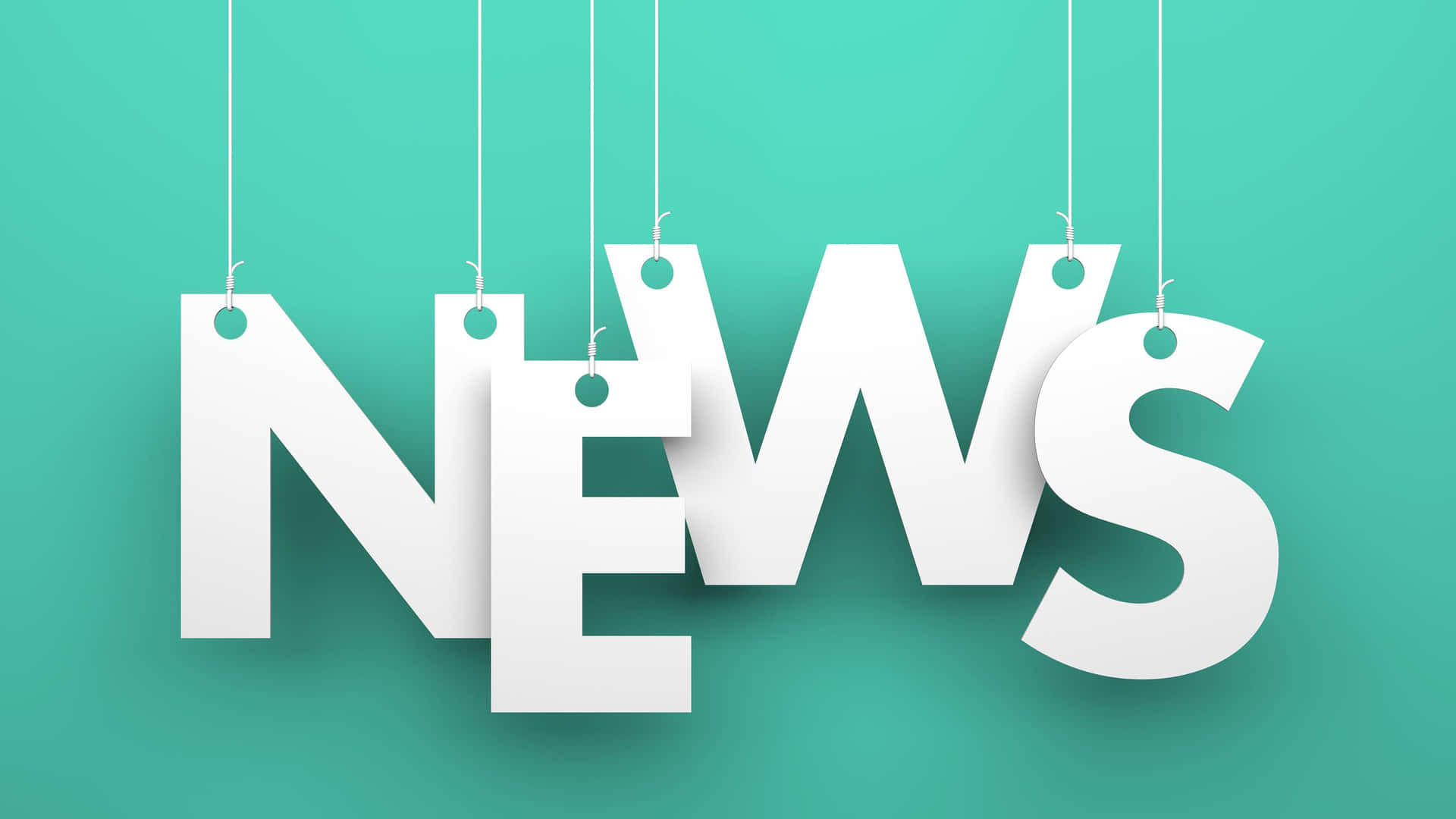 白色懸掛字母在青色背景上拼出NEWS