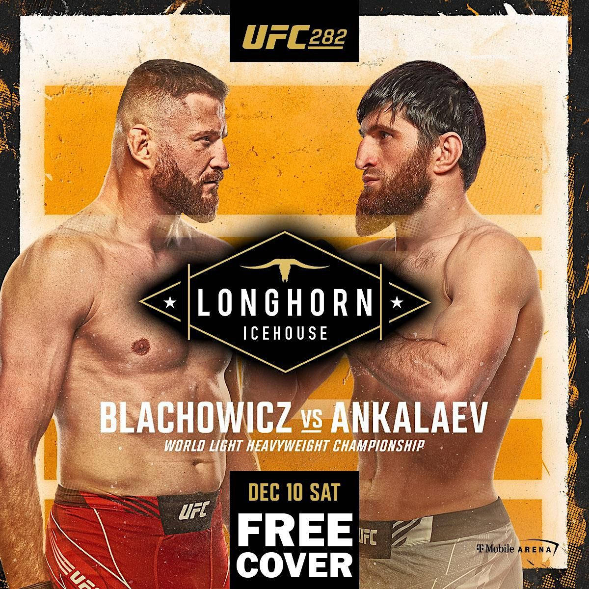 UFC 282海報，展示拳手布拉霍維奇和安卡拉耶夫爭奪世界輕重量級冠軍頭銜。