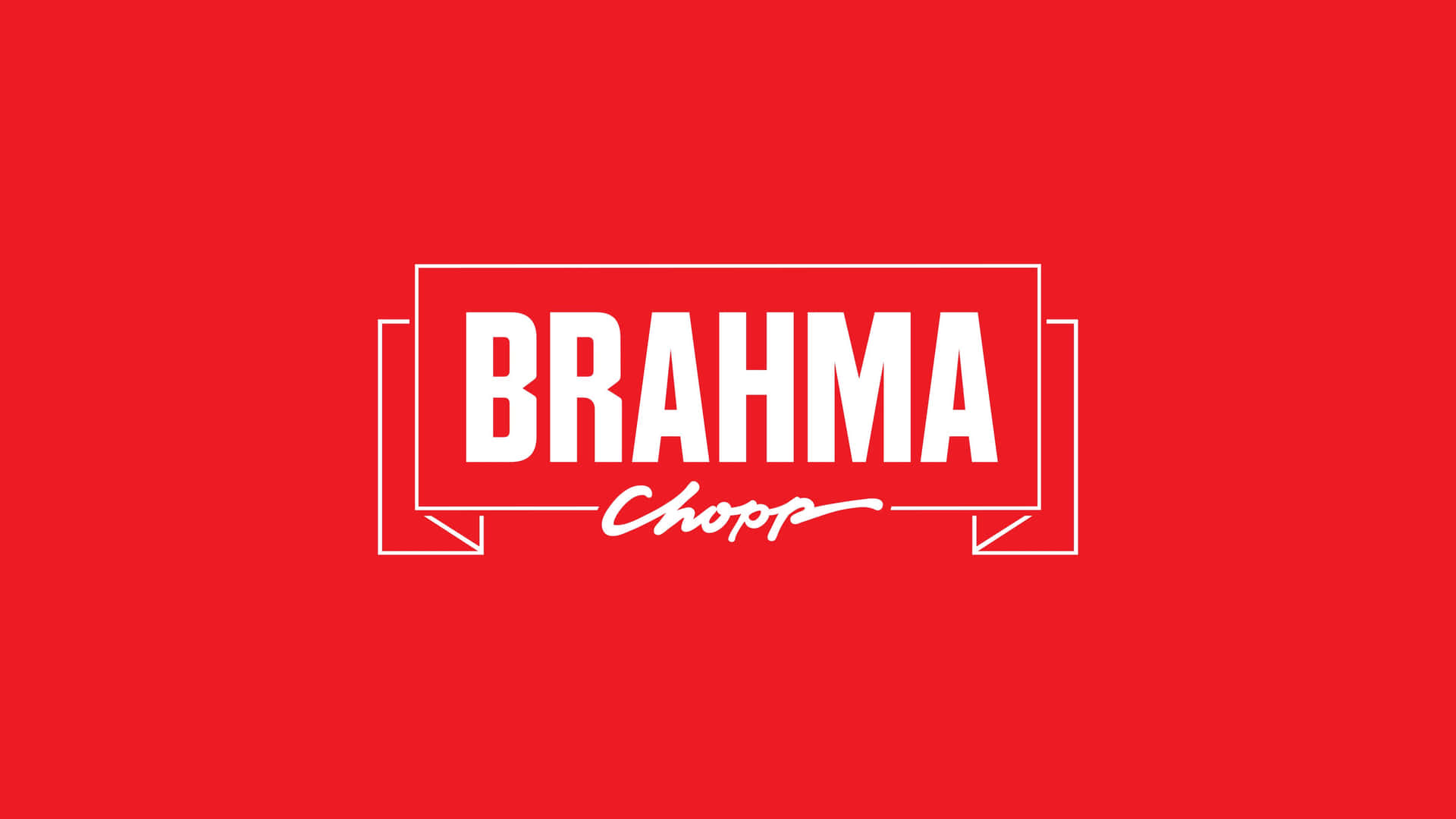 白色 Brahma Chopp 標誌在紅色背景上搭配幾何框架。