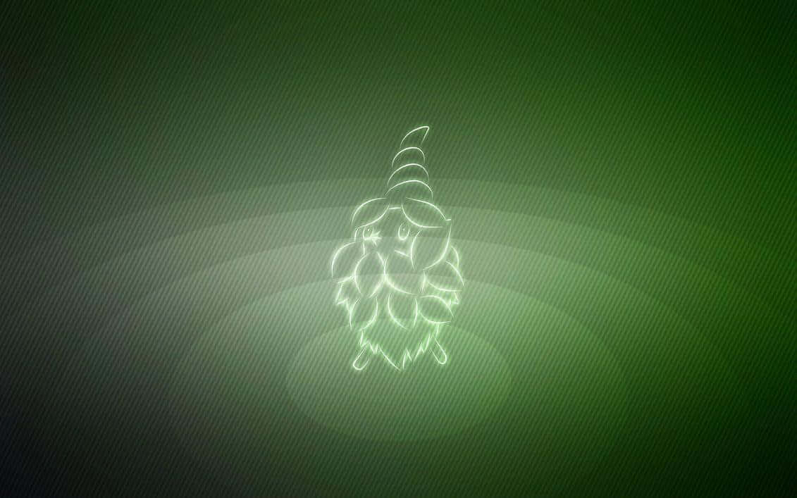 帶有螺旋角的卡通生物發光霓虹輪廓，綠色漸變背景。