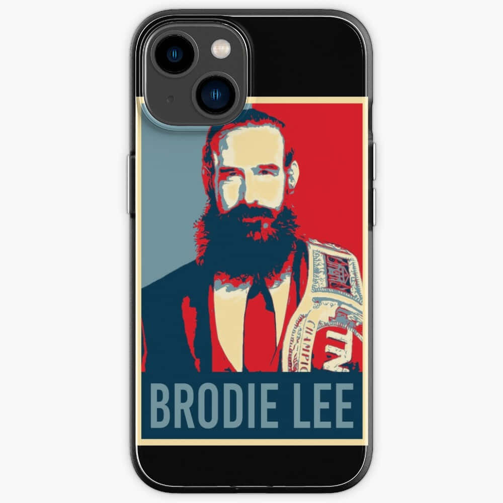 布羅迪·李 iPhone 11 案 壁紙 — 大膽的流行藝術肖像：Brodie Lee 帶著冠軍腰帶，背景為紅、藍、奶油色，印在手機殼上。
