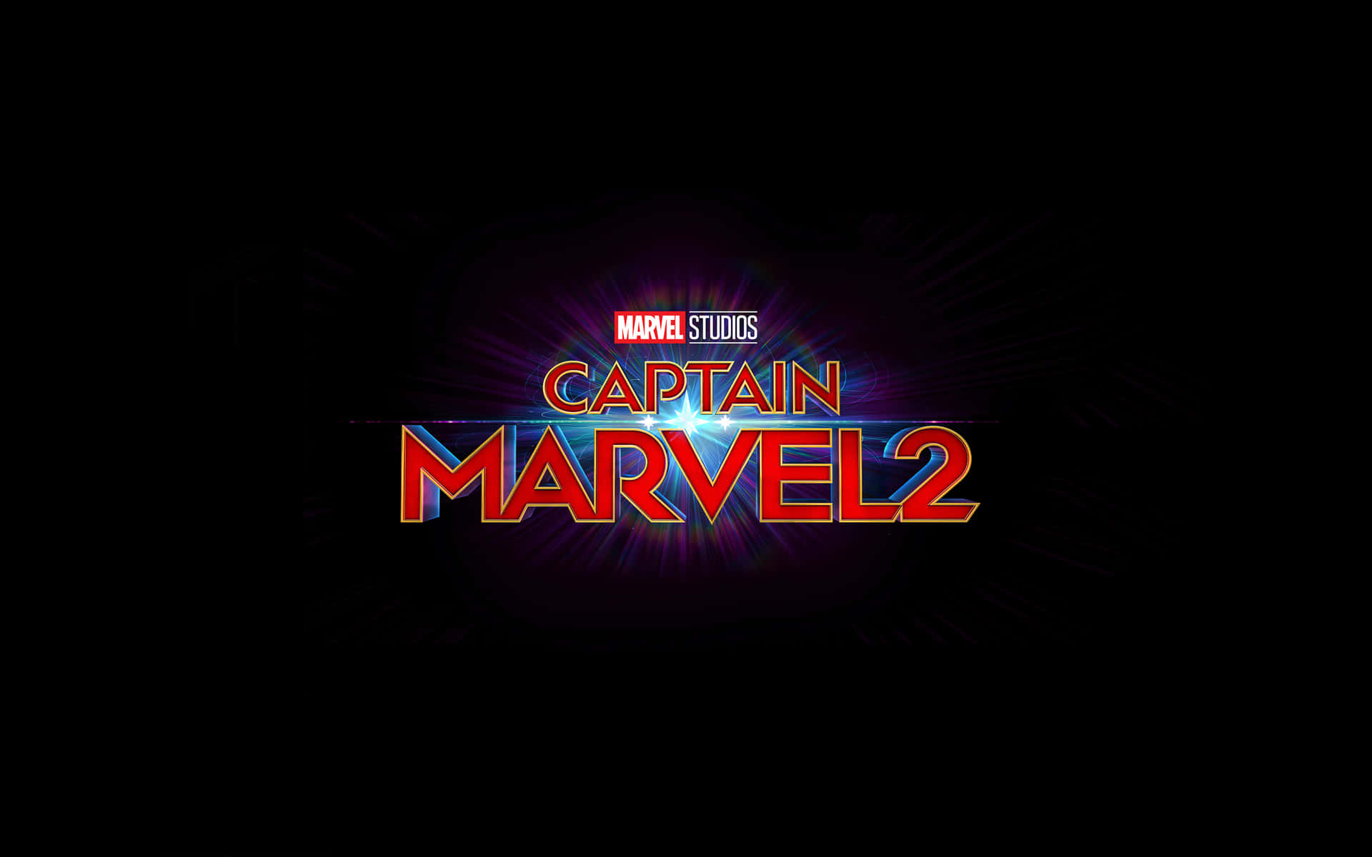 Captain Marvel 2 電影標題標誌，在黑色背景上帶有發光效果。