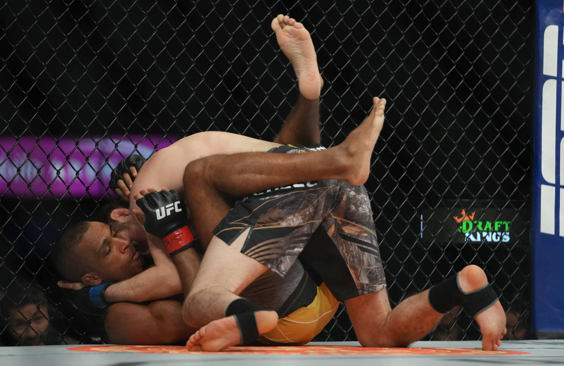 兩名MMA拳手在八角籠內被鎖喉鎖住。