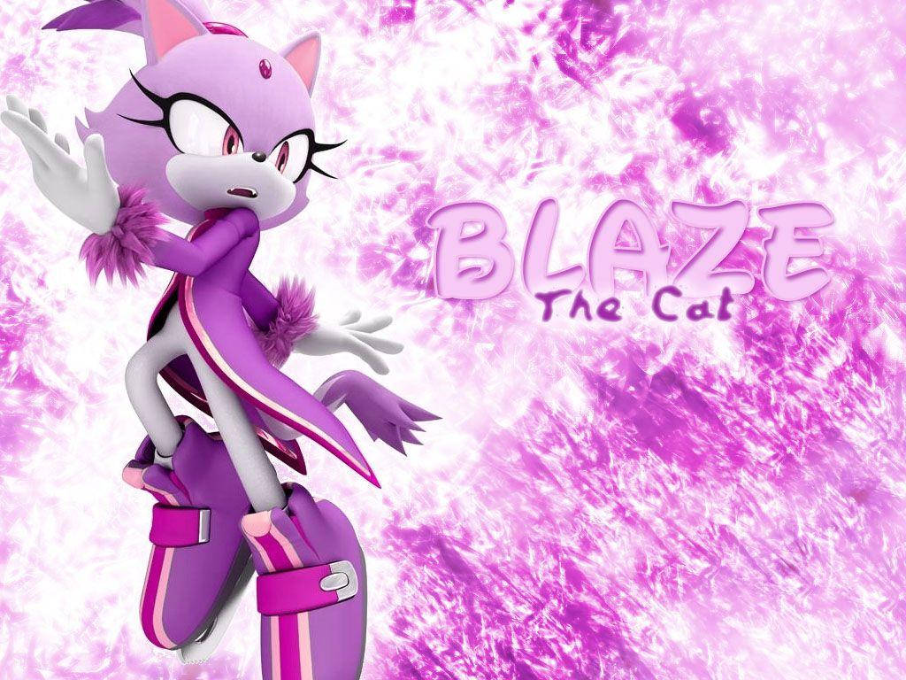 布蕾茲貓全紫藝術 壁紙 — Blaze the Cat 穿著紫色服裝，在旋轉的粉紅色和白色宇宙背景前動態擺姿勢。