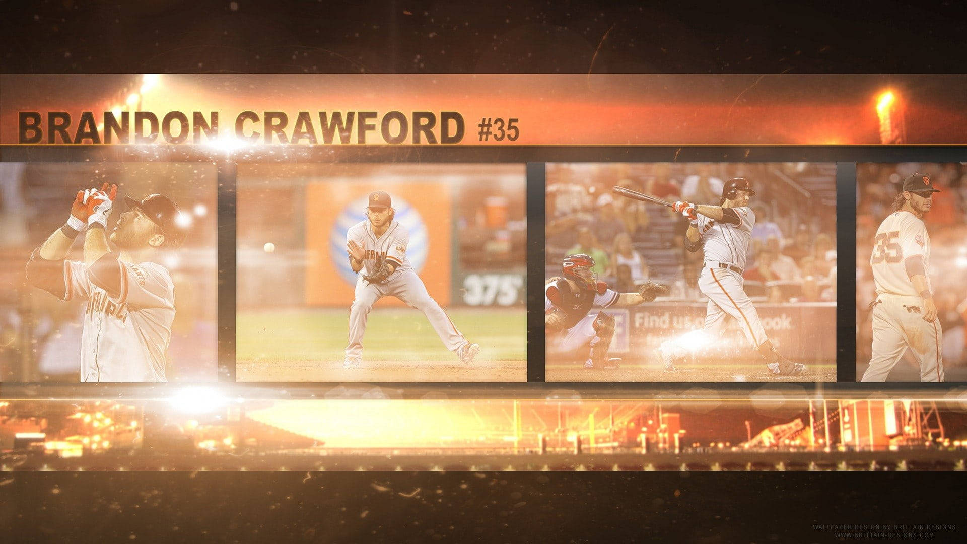 Brandon Crawford #35 棒球運動員在夜間比賽中。