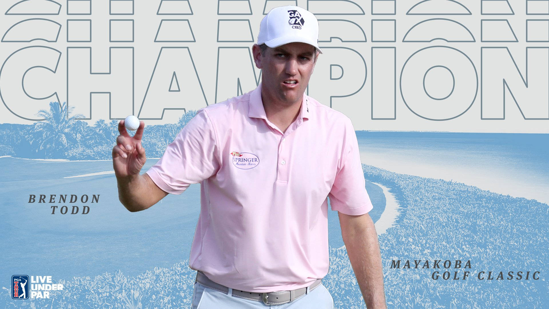 高爾夫球手Brendon Todd在Mayakoba Golf Classic錦標賽活動中手持高爾夫球。