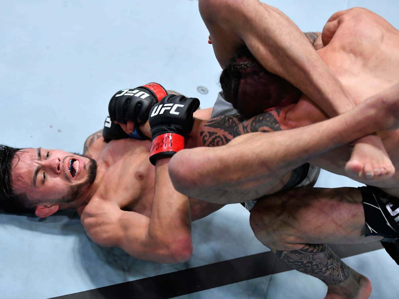 兩名MMA拳手在UFC比賽中被鎖喉鎖住。