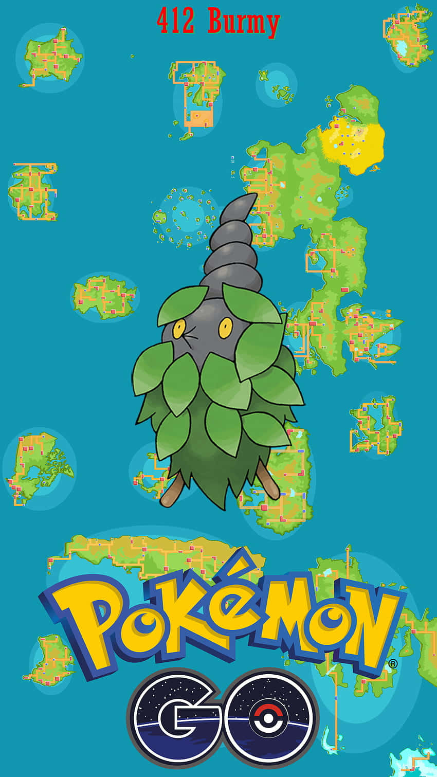 帶有葉子身體和灰色外殼的 Burmy 寶可夢漂浮在 Pokémon GO 地圖碎片上方。
