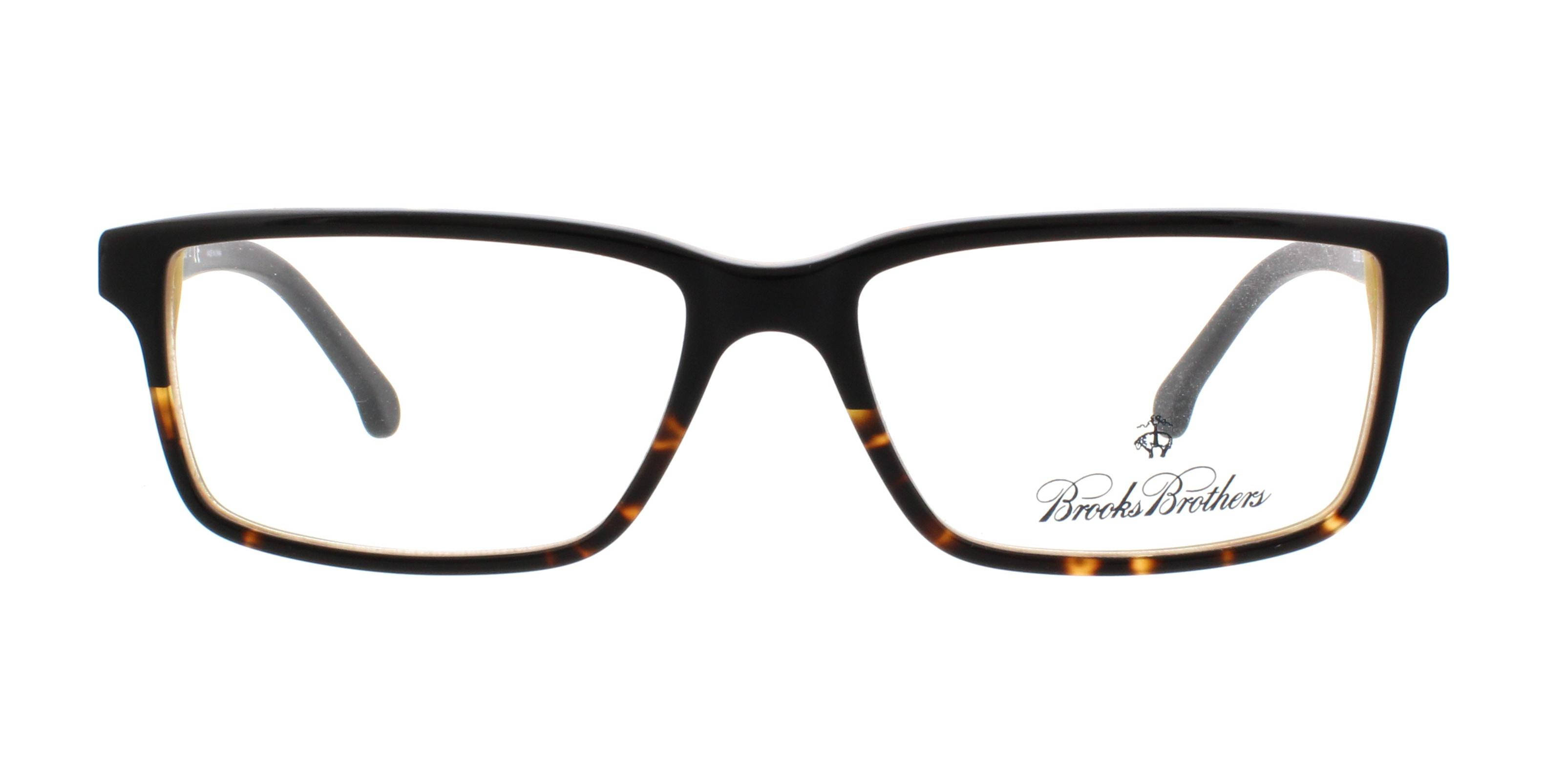 布魯克斯兄弟 BB1054 眼鏡 壁紙 — 長方形Brooks Brothers眼鏡，黑色鏡框配玳瑁內圈，置於純白背景上。