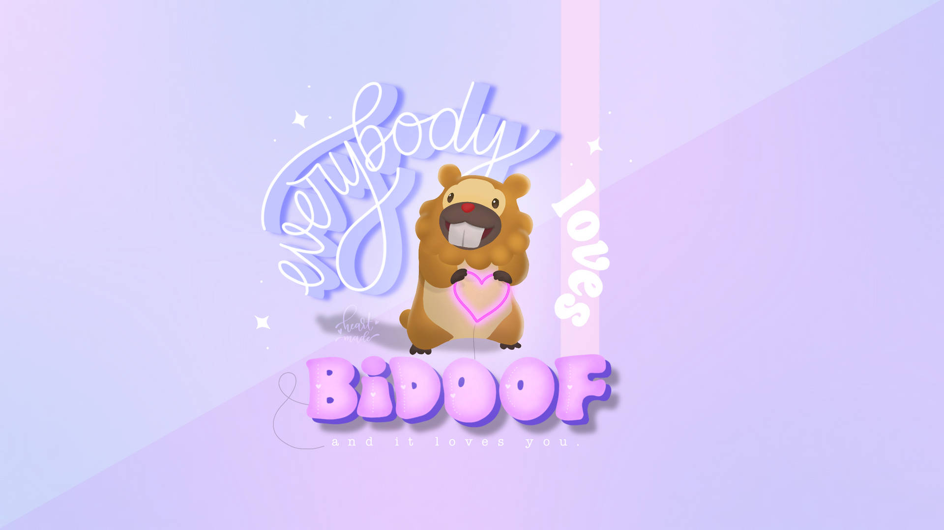 可愛嘅比多夫揸住一個心形，上面有 everybody loves Bidoof 嘅文字。