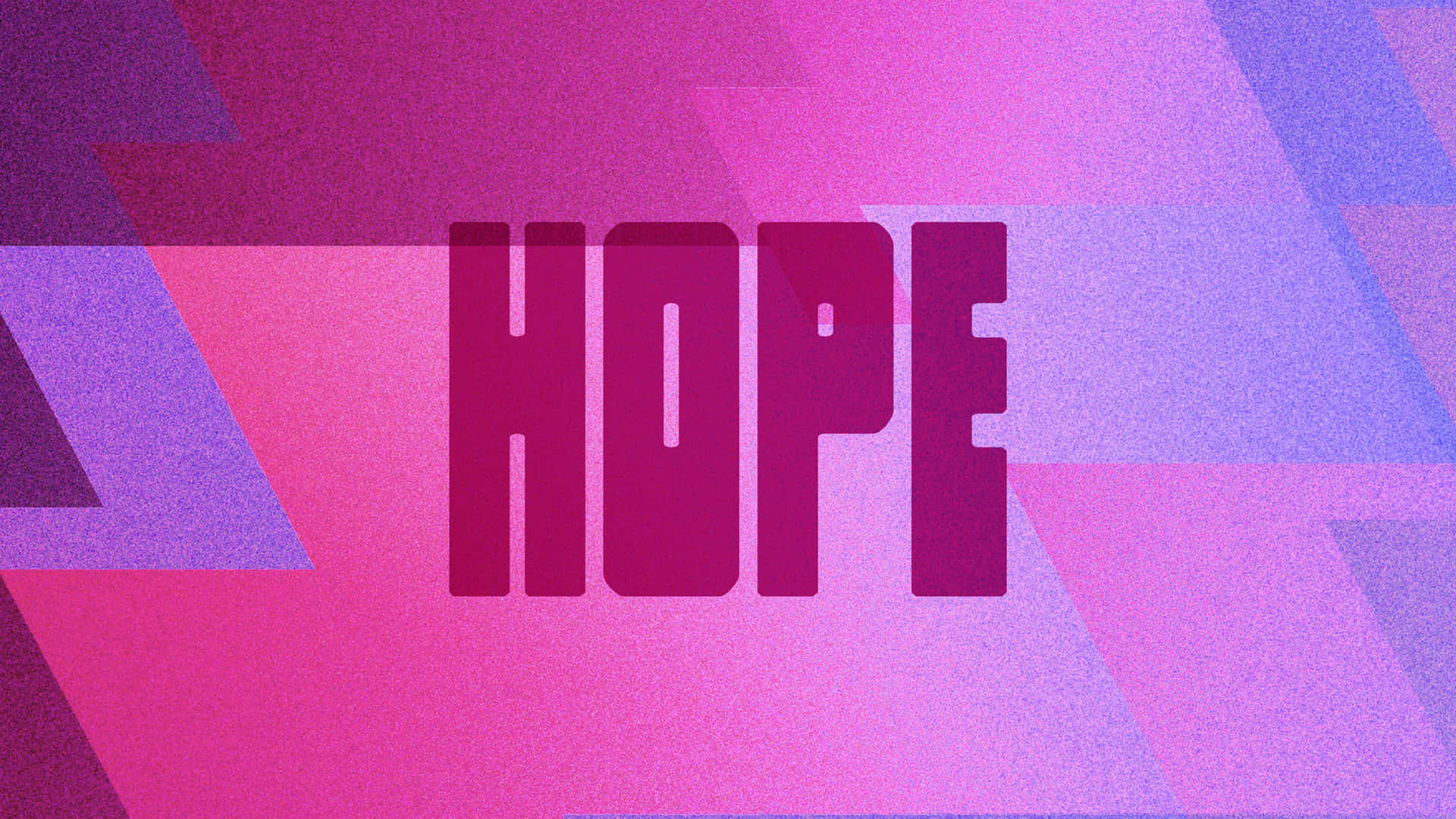 鮮豔的幾何背景，帶有大膽的洋紅色 HOPE 文字。