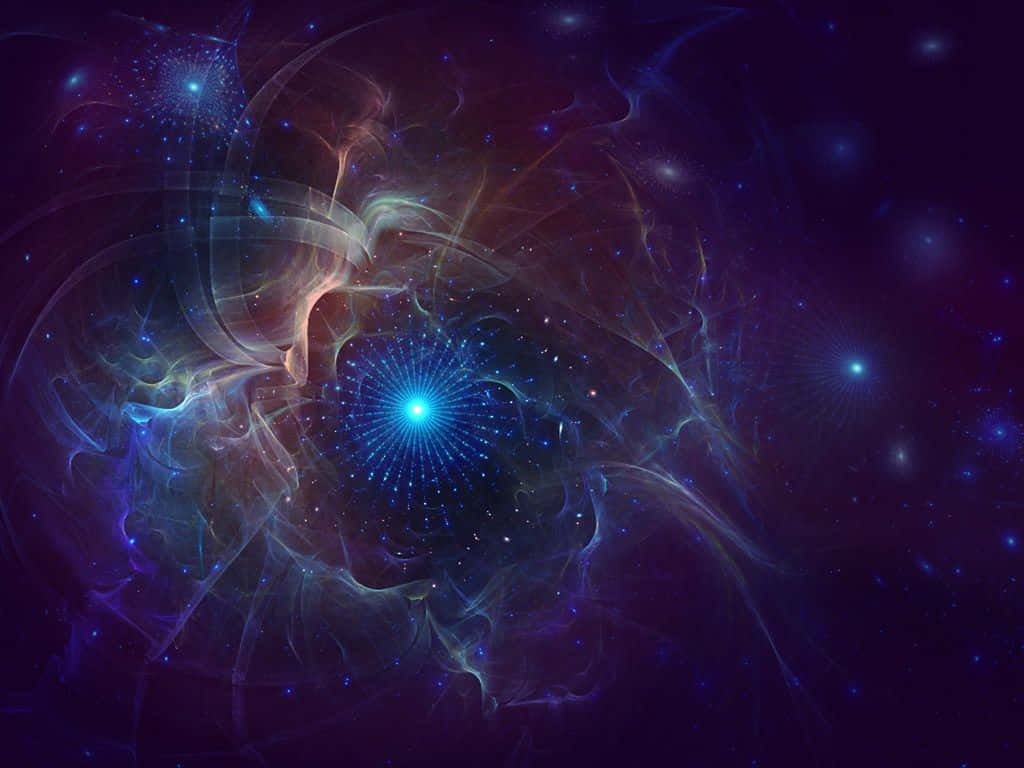 帶有發光藍色星爆和旋轉紫色雲霧的宇宙星雲