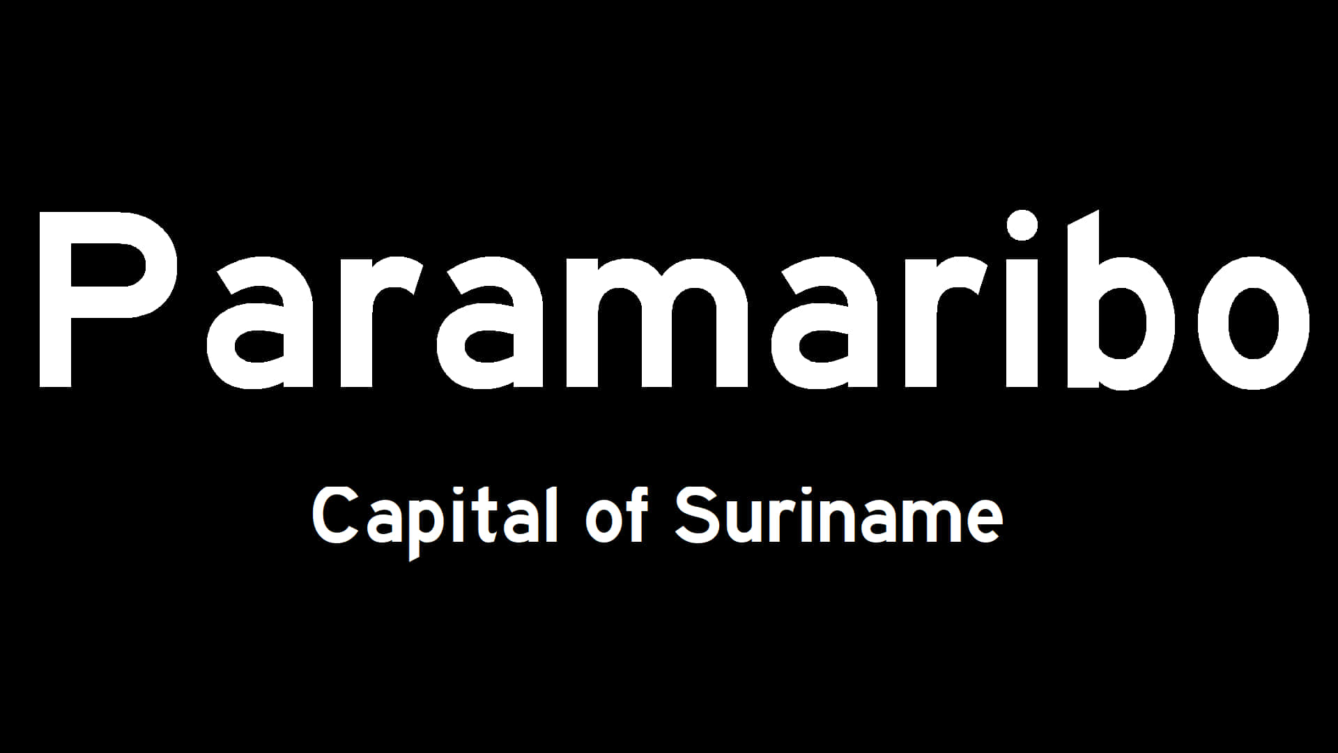 帕拉馬里博黑白海報 壁紙 — 粗體白色文字在純黑色背景上顯示「Paramaribo Capital of Suriname」。