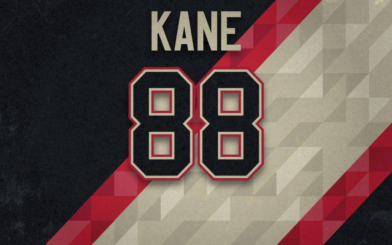 在幾何背景上帶有 Kane 名字的運動球衣號碼 88。