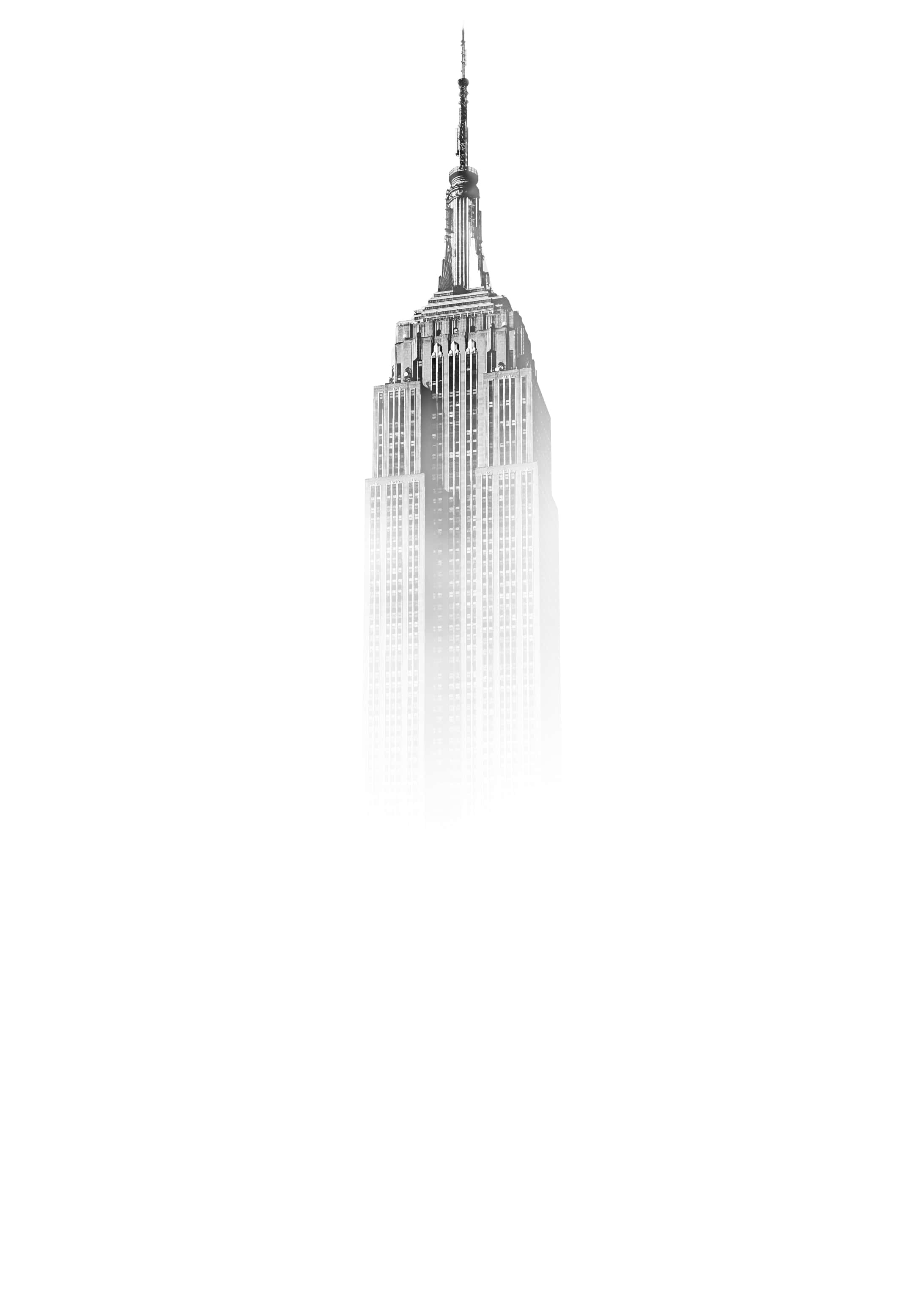 帝國大廈藝術繪圖 iPhone 背景 壁紙 — 帝國大廈的單色剪影逐漸融入帶有霧狀漸變效果的柔和白色背景中。