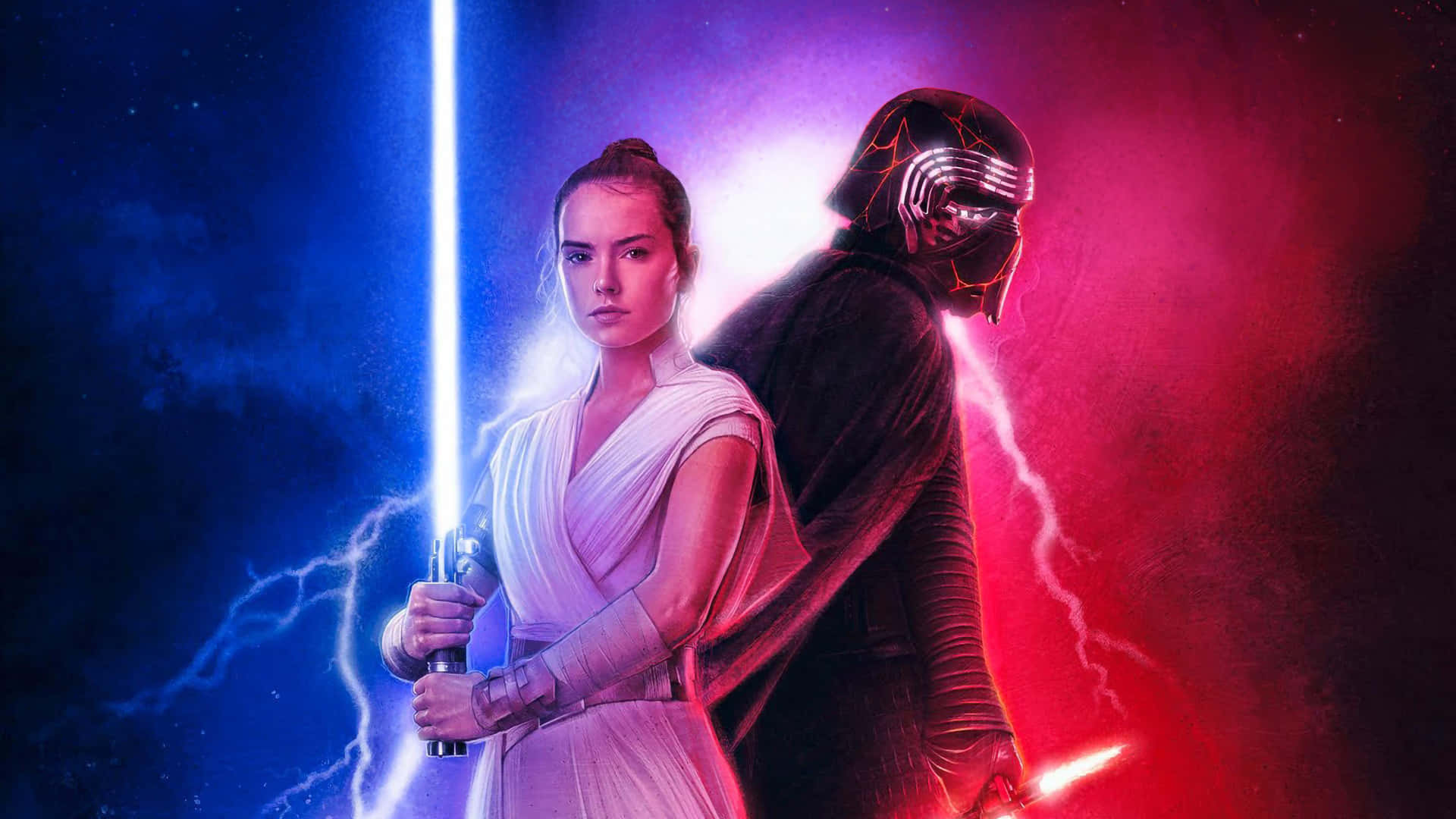 Rey 和 Kylo Ren 在太空戰鬥中使用光劍
