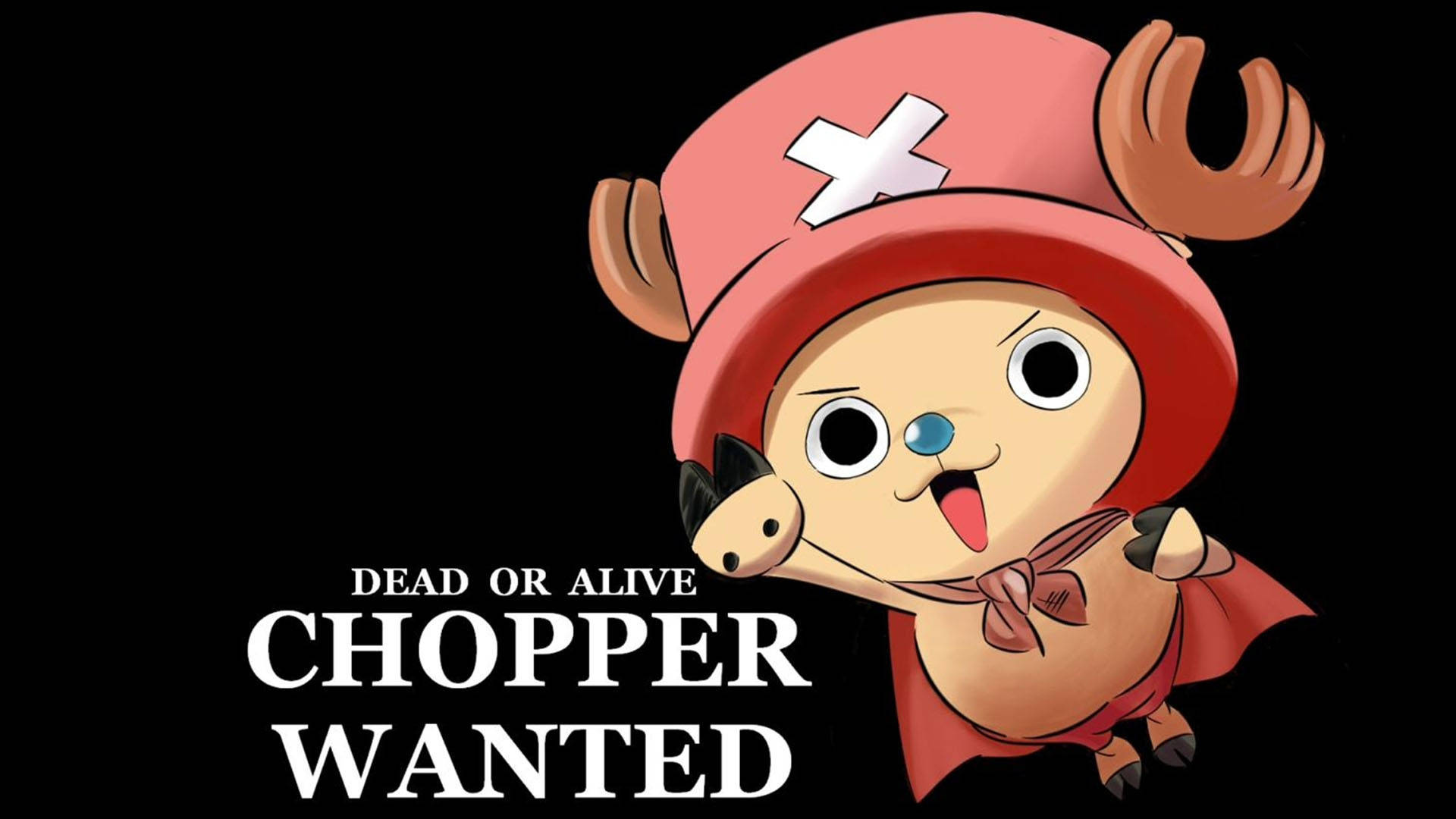動漫角色索柏（Chopper）的通緝海報，他是一位戴紅帽、披紅斗篷的馴鹿醫生。