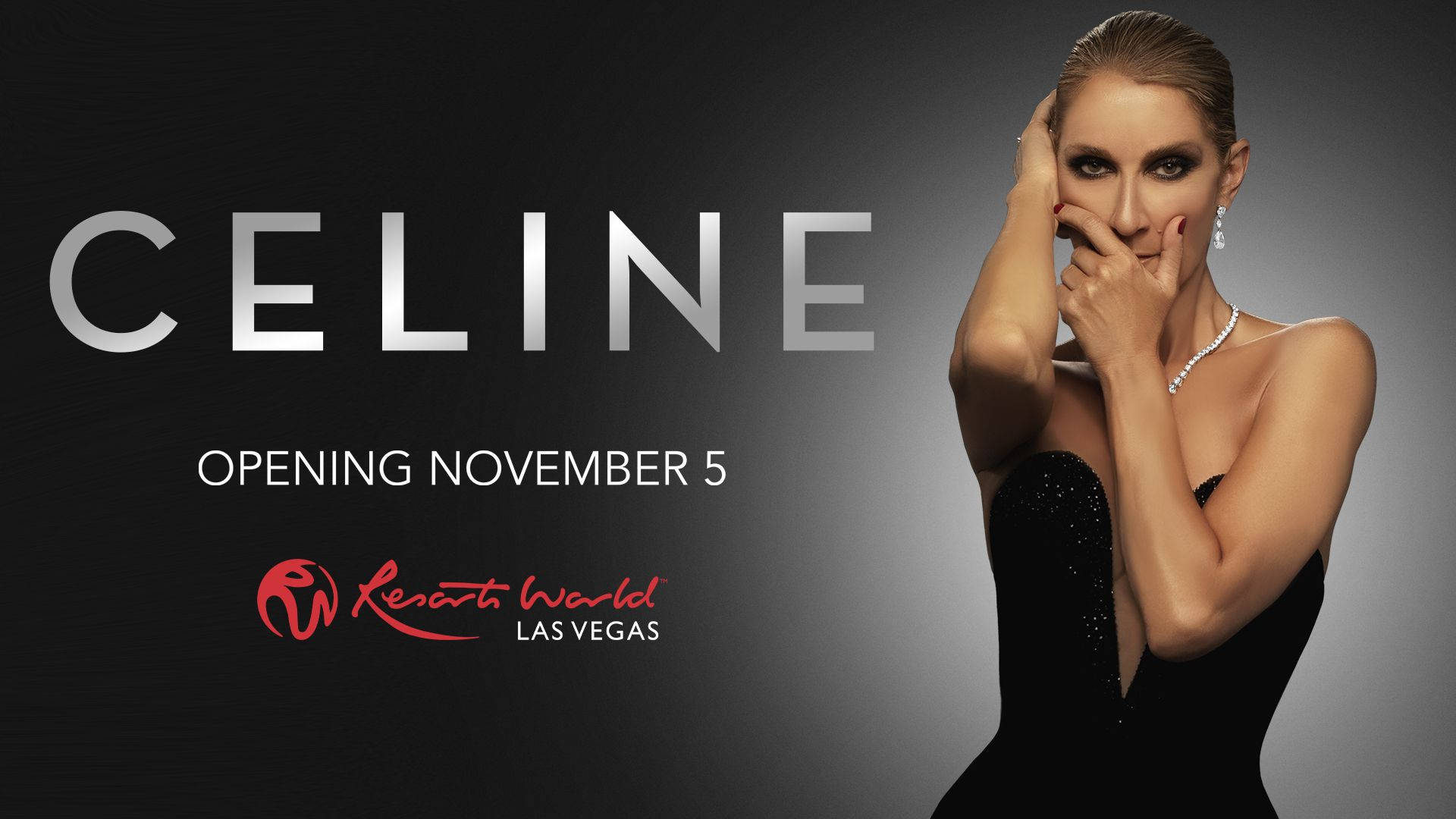 Celine Dion 在 Resorts World Las Vegas 開幕活動中穿著黑色連衣裙。