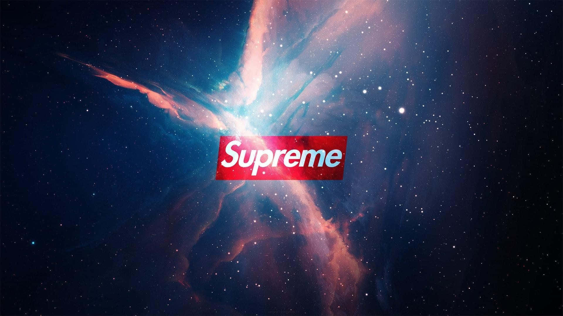 Supreme標誌居中於色彩繽紛的宇宙星雲中，伴有星星