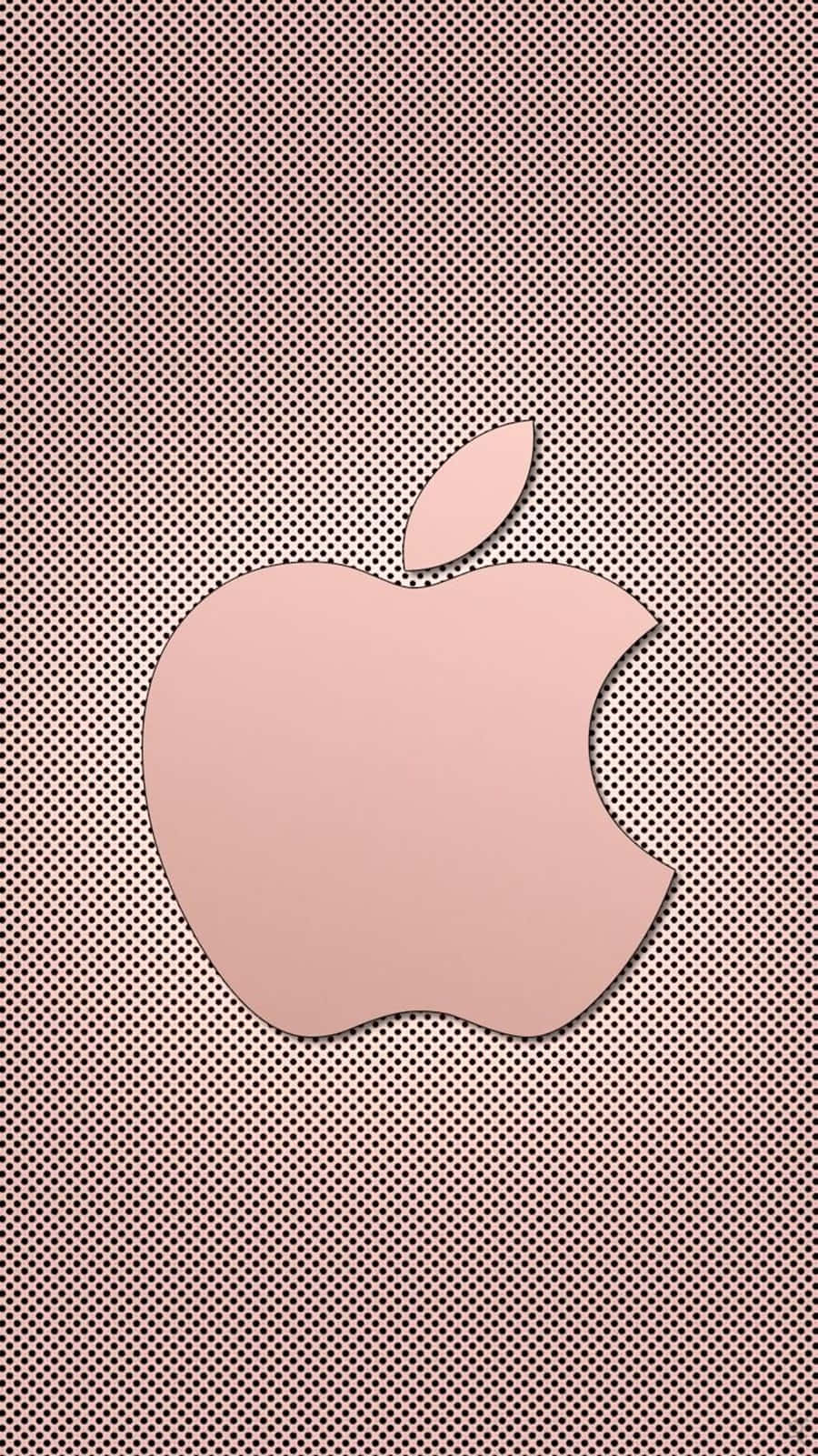 玫瑰金色 Apple 標誌在粉紅色半色調背景上。