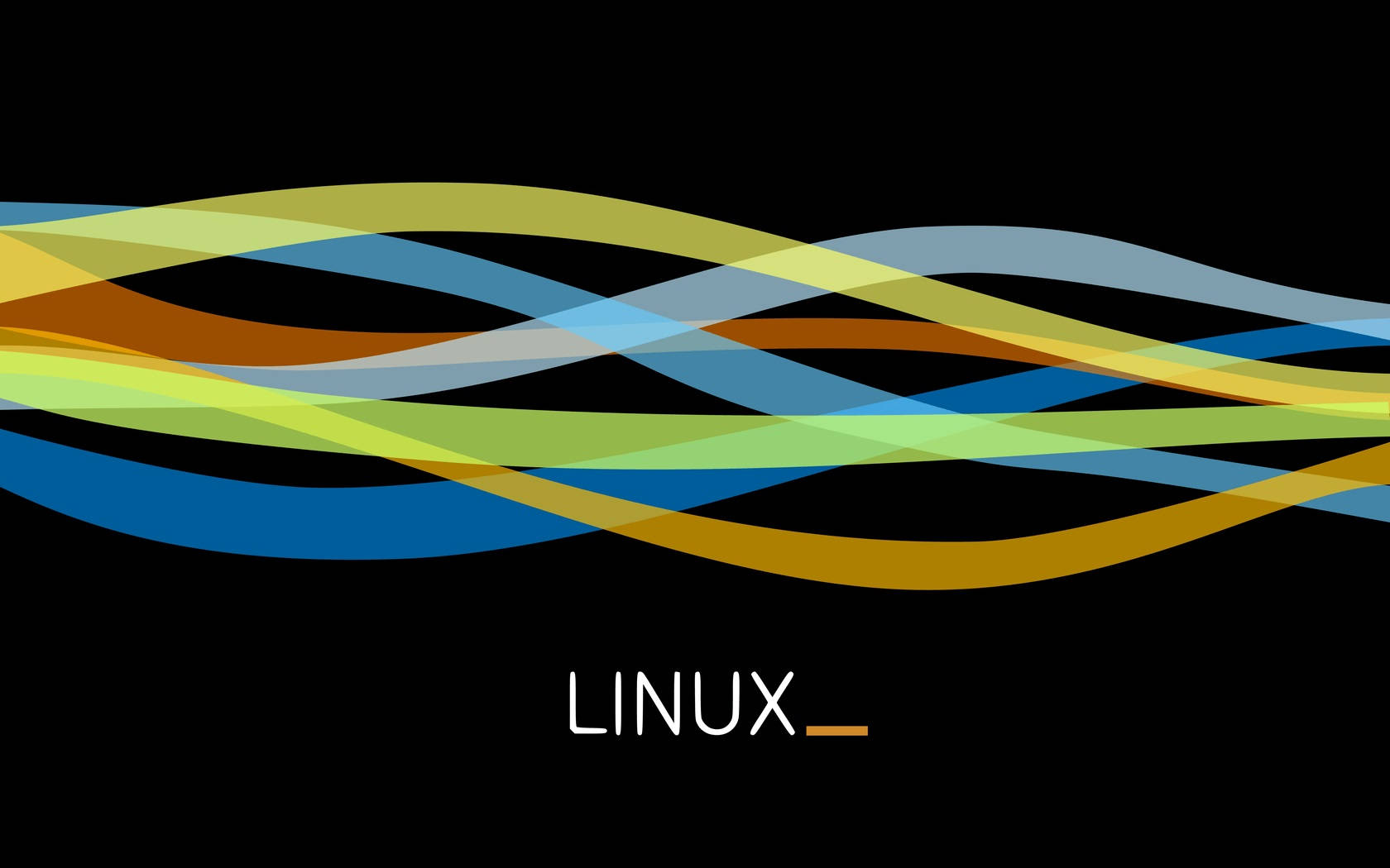 黑色背景上帶有 LINUX 文字的彩色抽象波浪設計