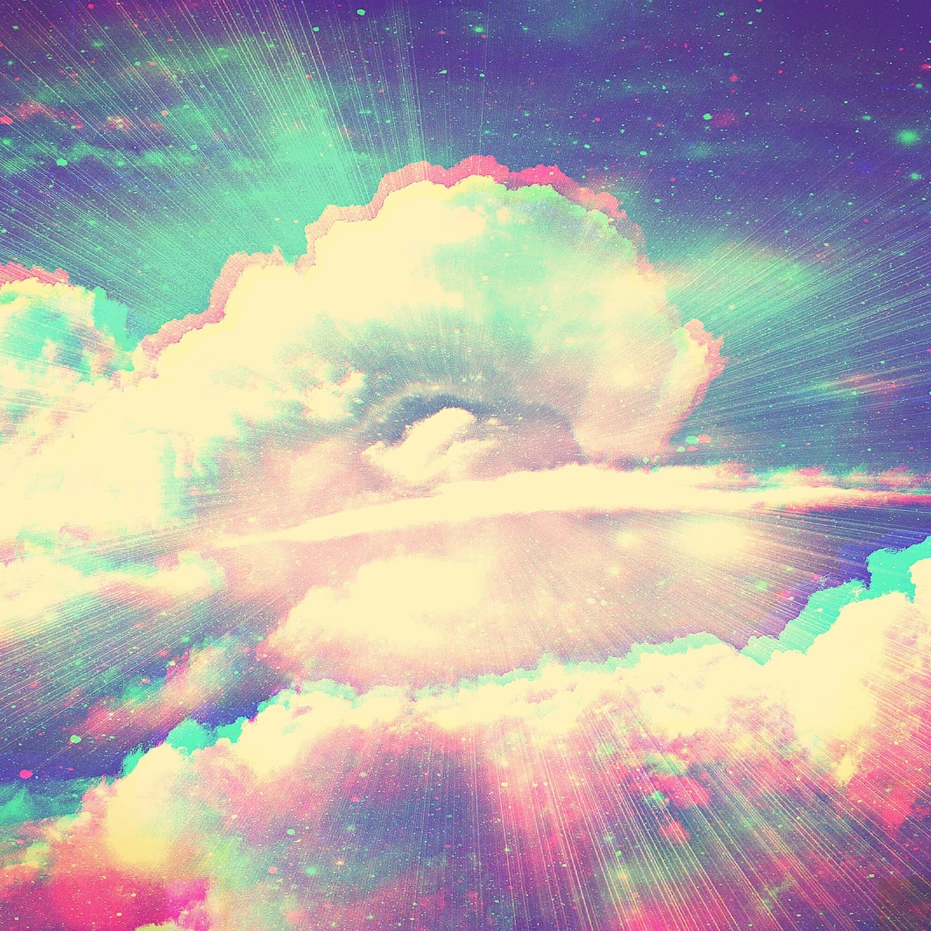 發光的雲層在星空宇宙中散發光芒，帶有霓虹色彩。